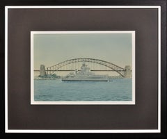 Vintage HMS Newcastle. In Sydney Harbor. December 1956 Melbourne Olympics. Royal Navy.