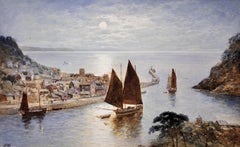 Looe Town And Harbor Cornwall Circa 1860 Tranquil Cornish Watercolor Painting