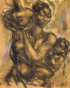 Mother And Child 20TH Century Framed Bold Accomplished Stand Out Modern Artwork