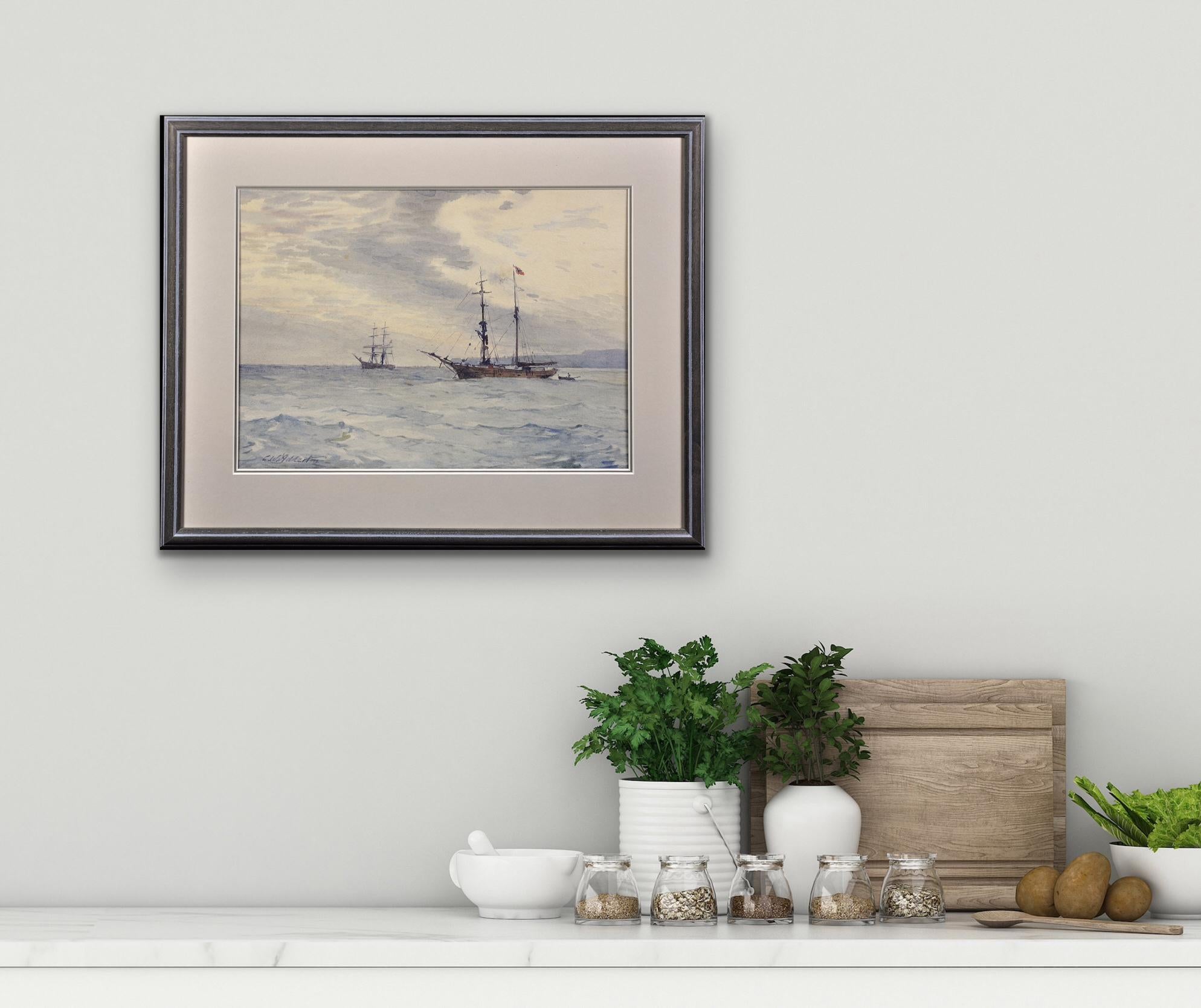Norwegian Barques at Anchor, Lyme Bay, English Channel. Victorian.Marine Art. For Sale 5