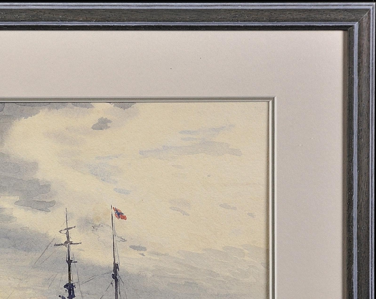 Norwegische Barken am Anker, Lyme Bay, Englischer Kanal. Viktorianische Marinekunst. im Angebot 11