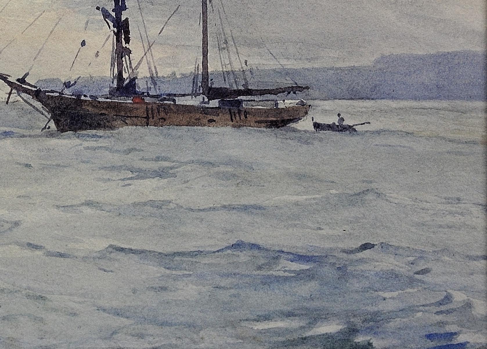 Norwegische Barken am Anker, Lyme Bay, Englischer Kanal. Viktorianische Marinekunst. im Angebot 15
