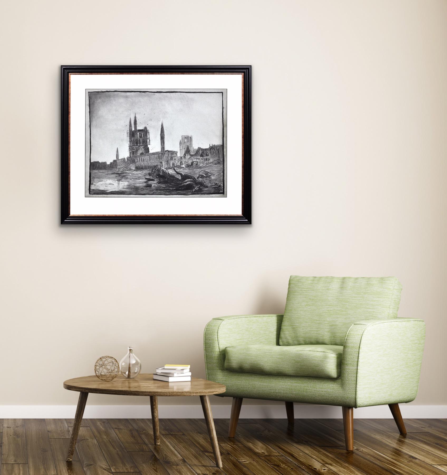 World War 1 Trench Art Battlefield Framed Drawing Belgian Soldier Arras France For Sale 12
