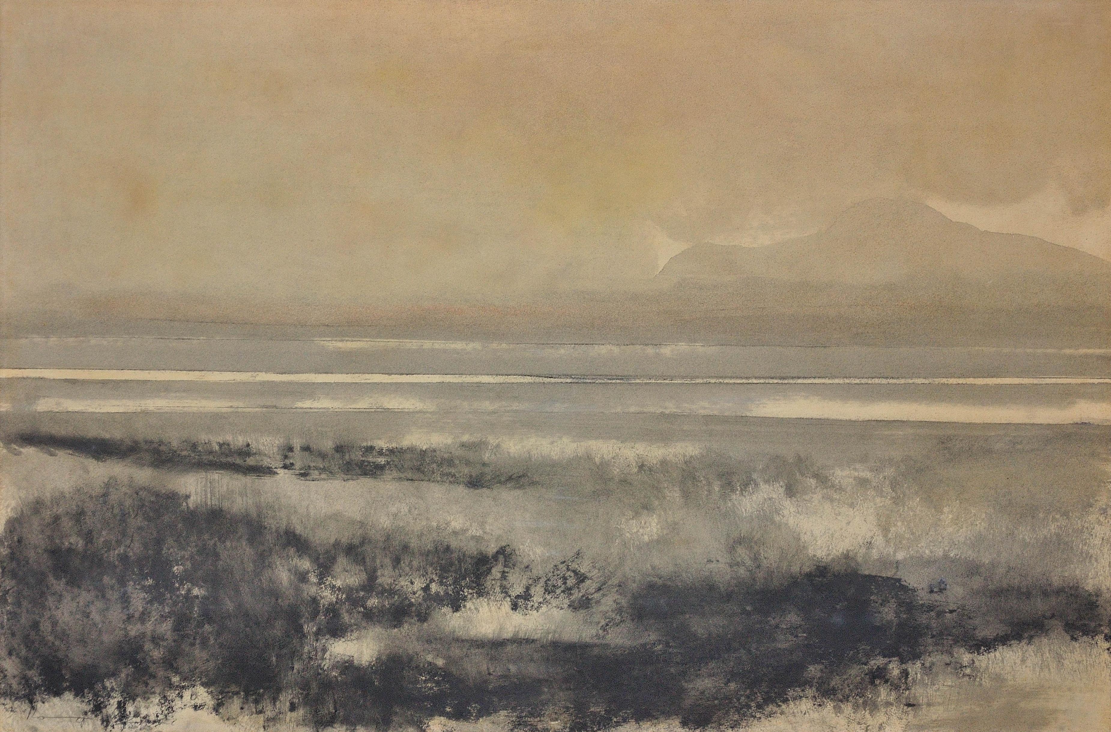 Llangorse Lake Brecon Beacons Galles Circa 1964 Wales and Wales Pittura astratta di paesaggio - Art di Roger Cecil