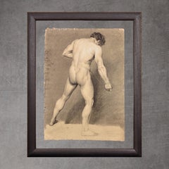 Antique Academic Life Studies of Male Nudes. Double Sided Rear View and Arms Aloft Pose