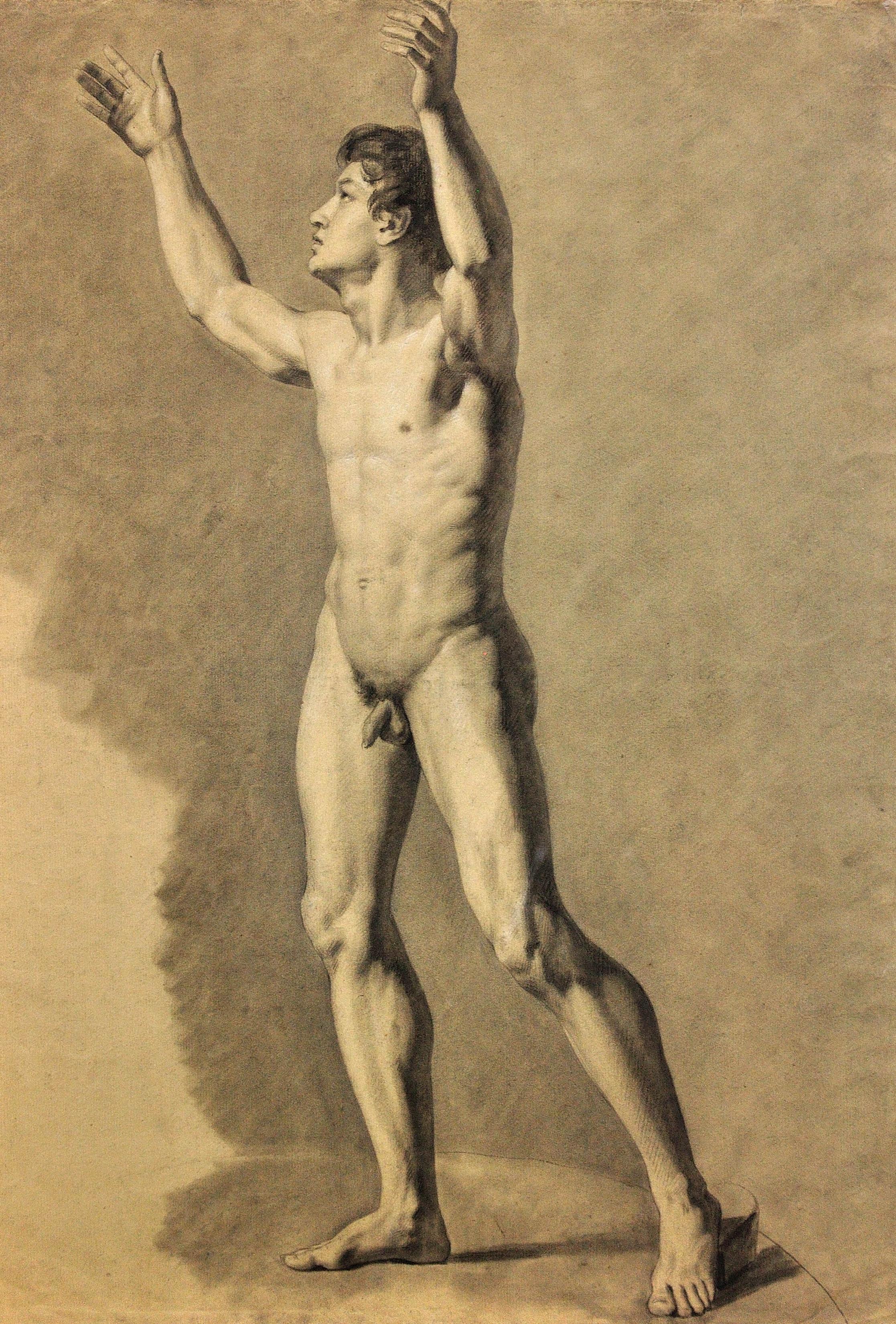 Ein Paar akademische Lebensstudien von männlichen Akten. 1826. Doppelseitige Ausstellung. (Grau), Nude, von Eduard Braun