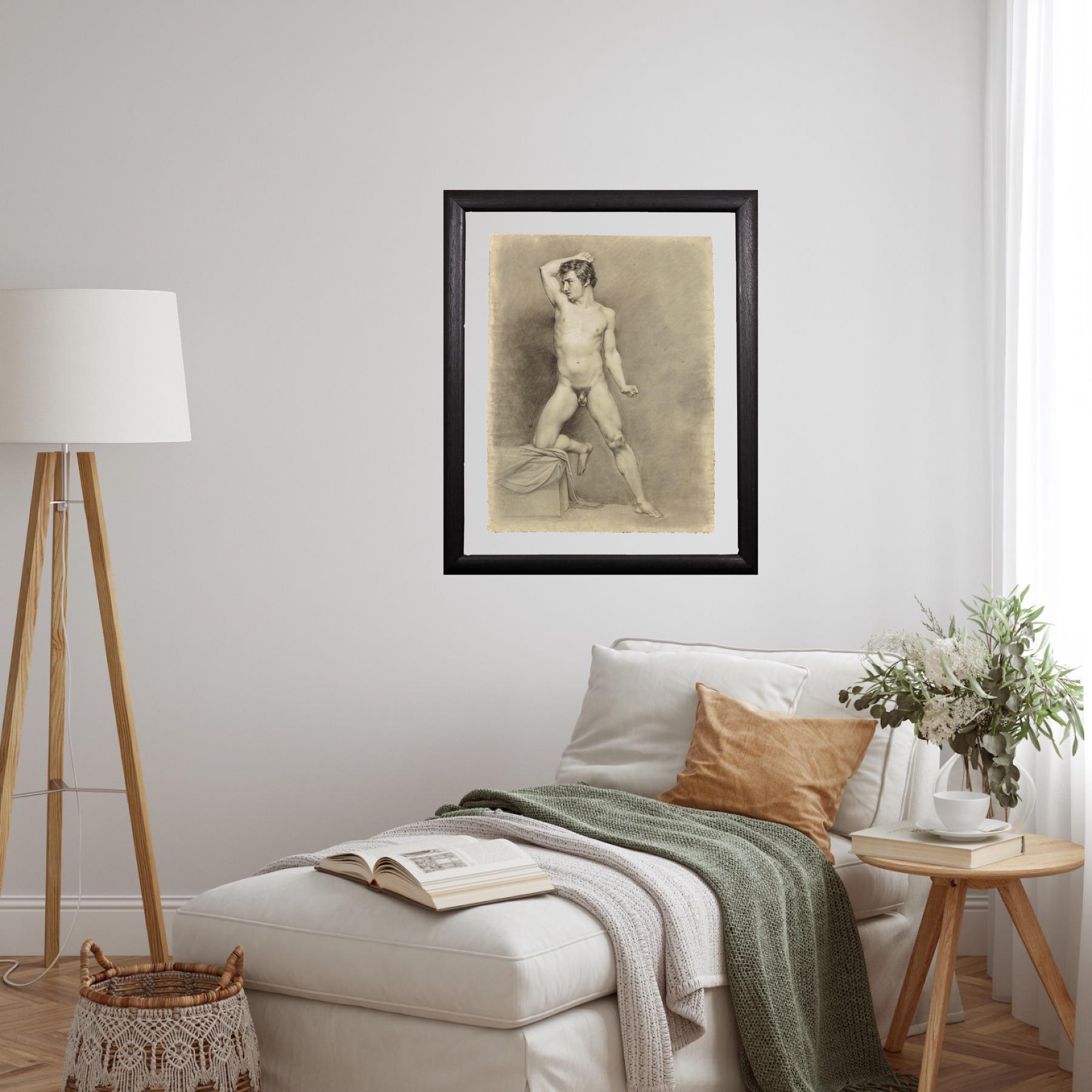 Pose de l'époque Biedermeier, étude de la vie universitaire, nu masculin demi agenouillé, vers 1826 en vente 4