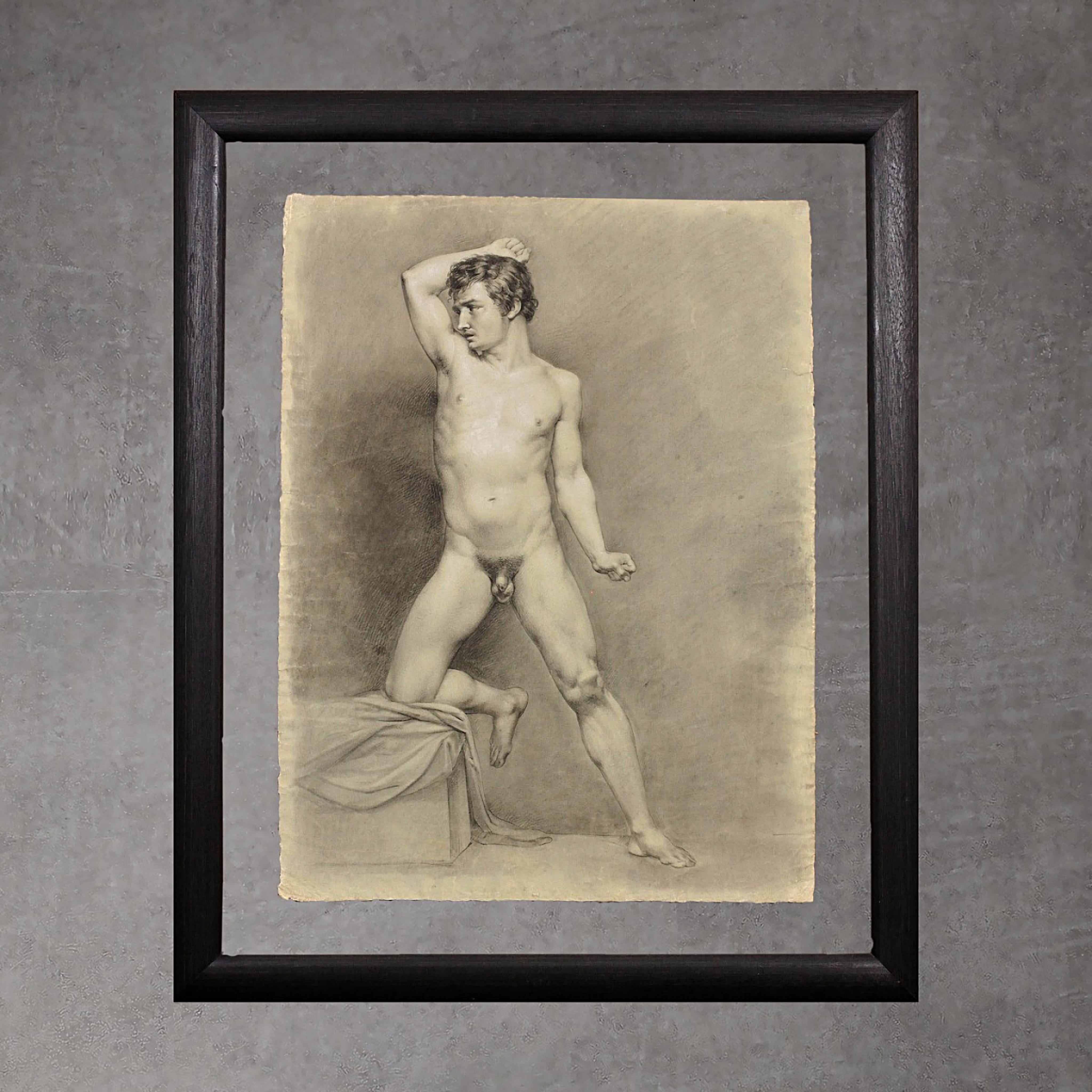 Biedermeier-Periode Akademische Lebensstudie männlicher Akt, halber kniender Pose, um 1826