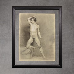 Estudio de Vida Académico del Periodo Biedermeier Desnudo Masculino Medio Arrodillado Posa Circa 1826