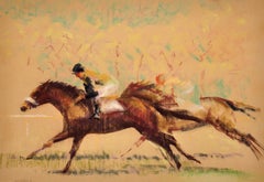 Into The Final Furlong The Last Stretch Of A Horse Race Framed Original Artwork