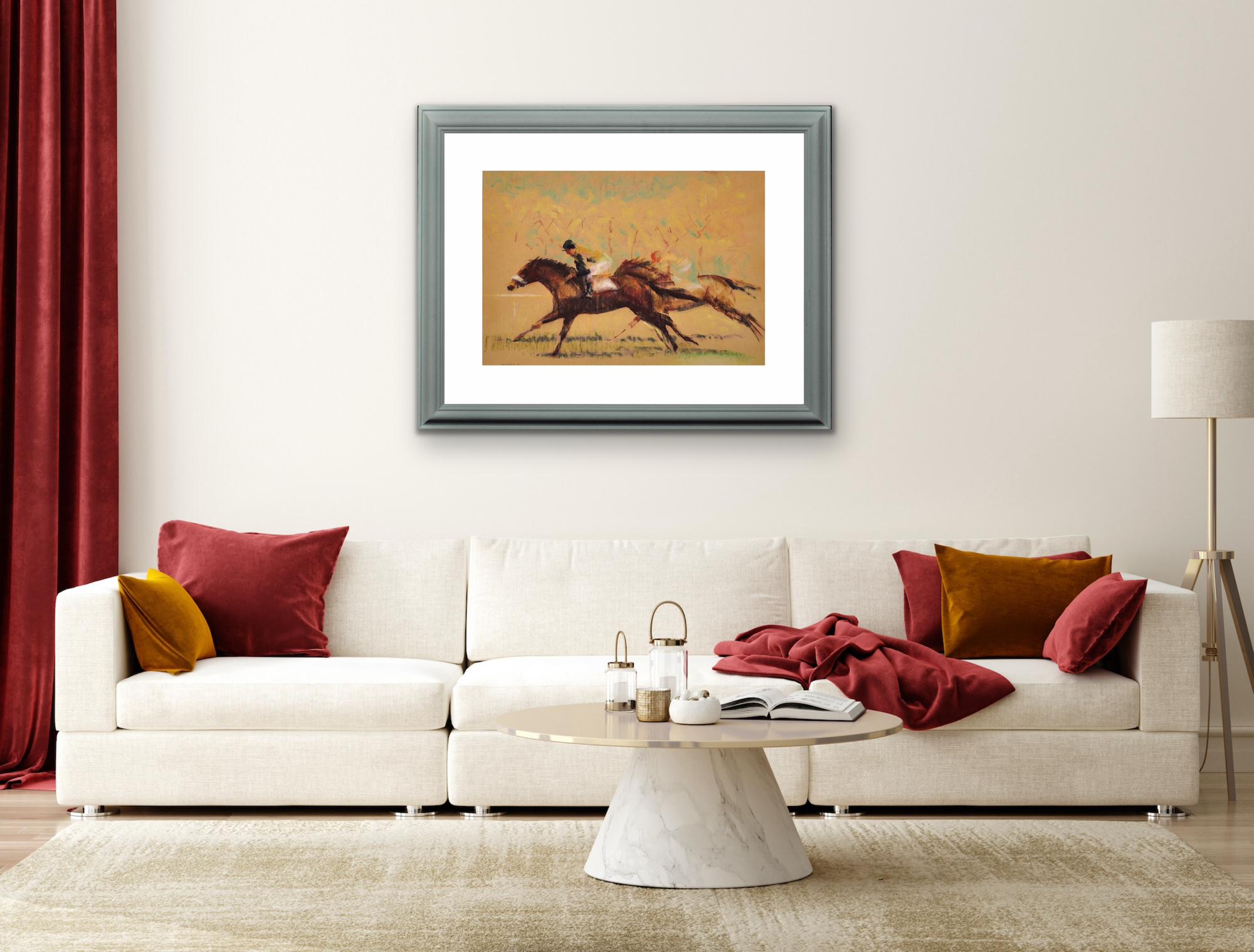 Into The Final Furlong The Last Stretch Of A Horse Race, œuvre d'art originale encadrée en vente 2