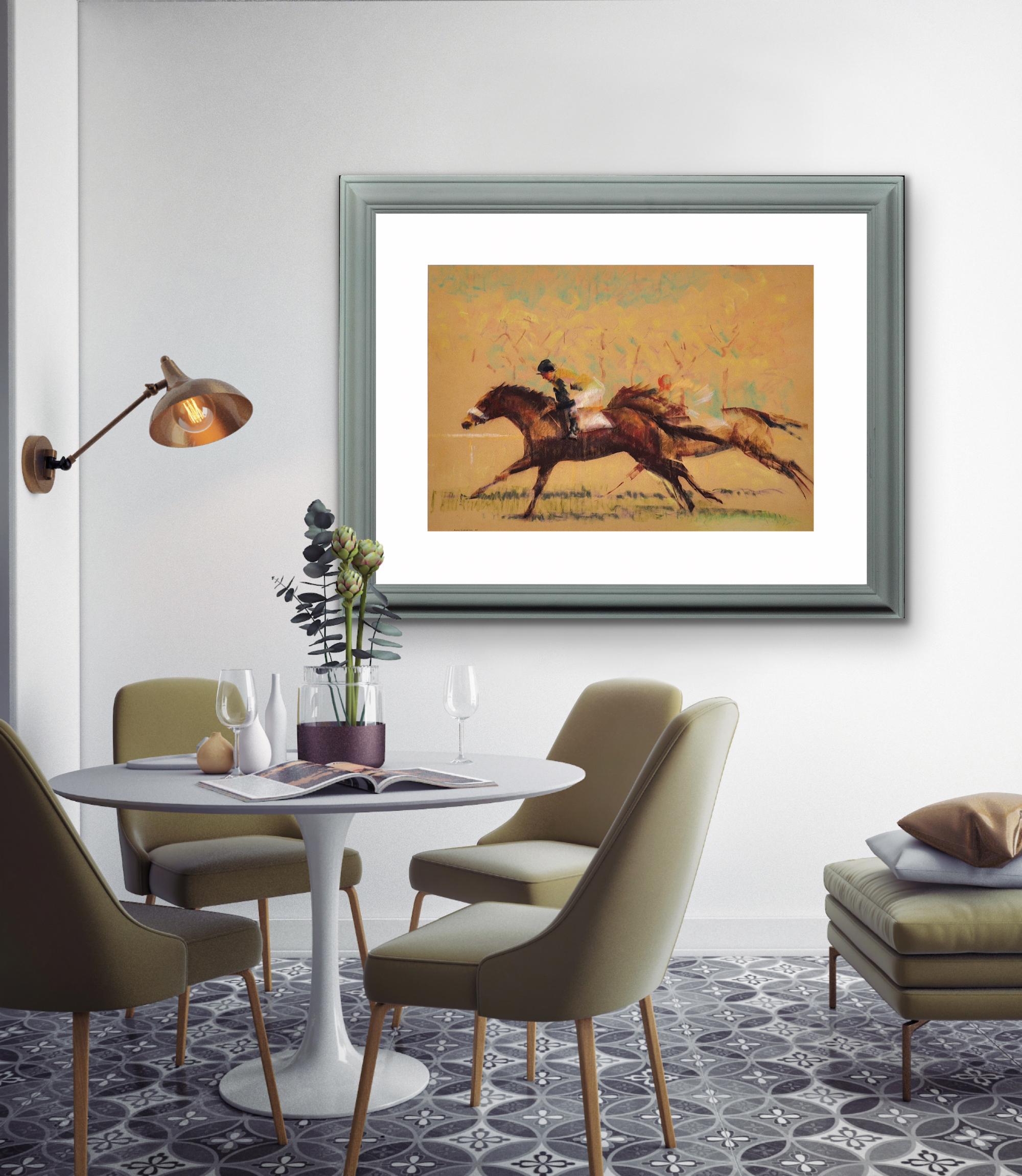 Into The Final Furlong The Last Stretch Of A Horse Race, œuvre d'art originale encadrée en vente 3
