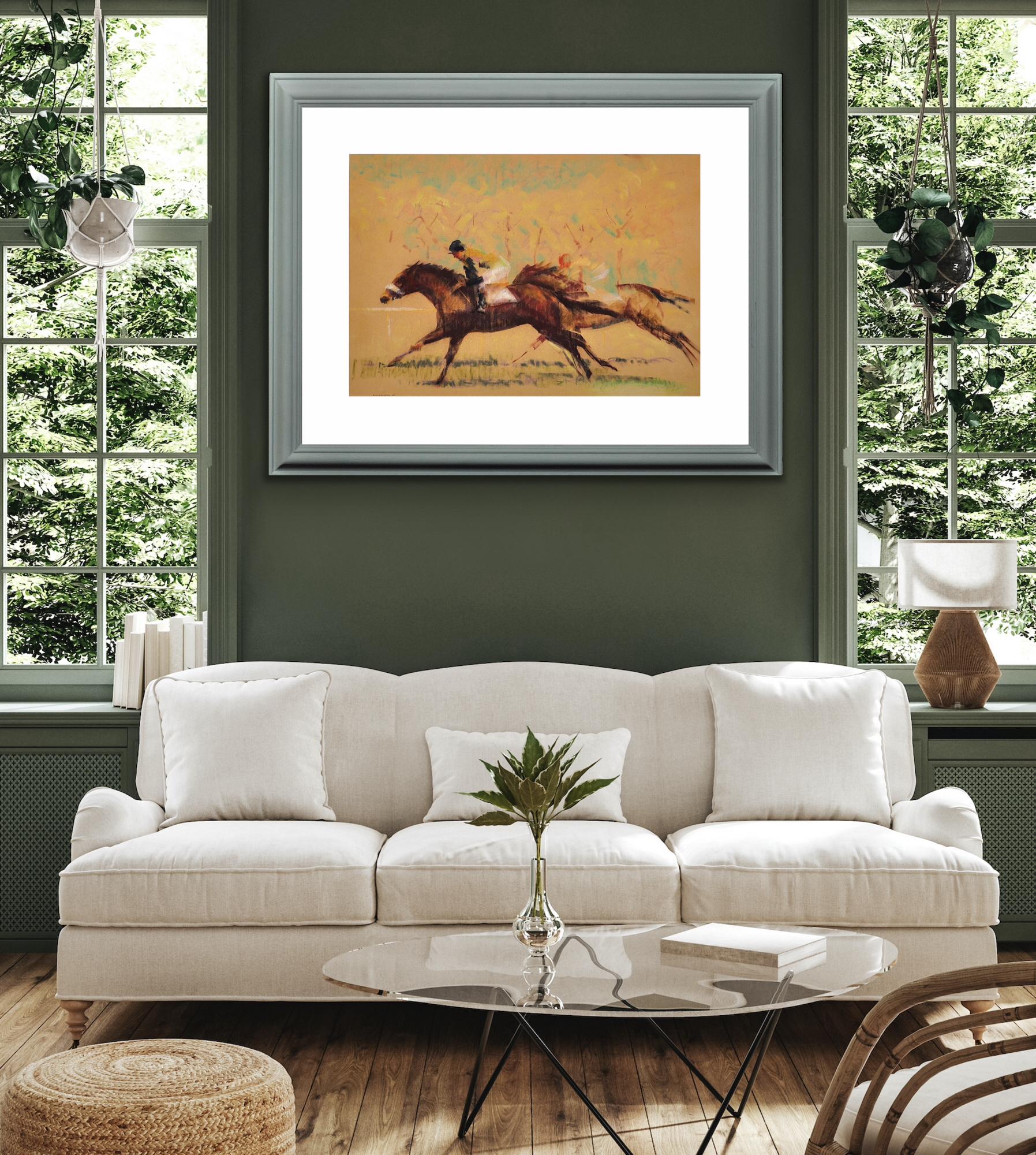 Into The Final Furlong The Last Stretch Of A Horse Race, œuvre d'art originale encadrée en vente 4