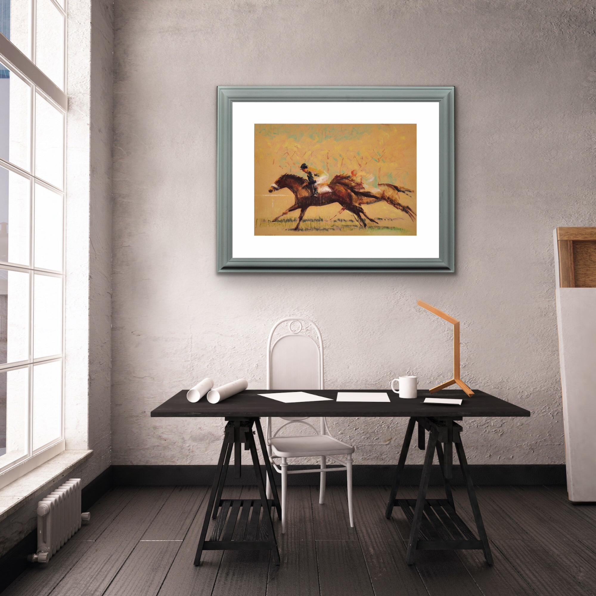 Into The Final Furlong The Last Stretch Of A Horse Race, œuvre d'art originale encadrée en vente 6