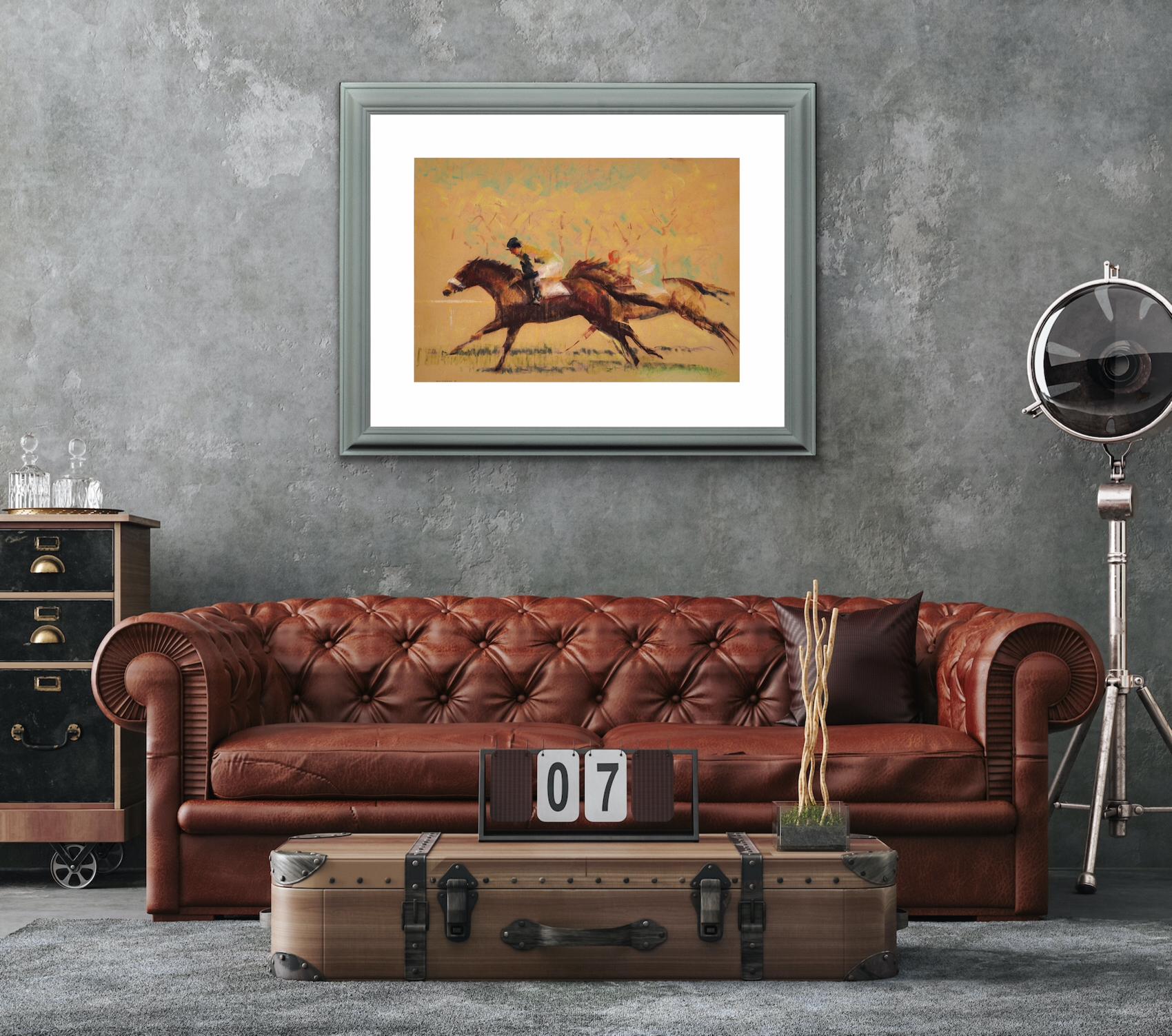 Into The Final Furlong The Last Stretch Of A Horse Race, œuvre d'art originale encadrée en vente 7