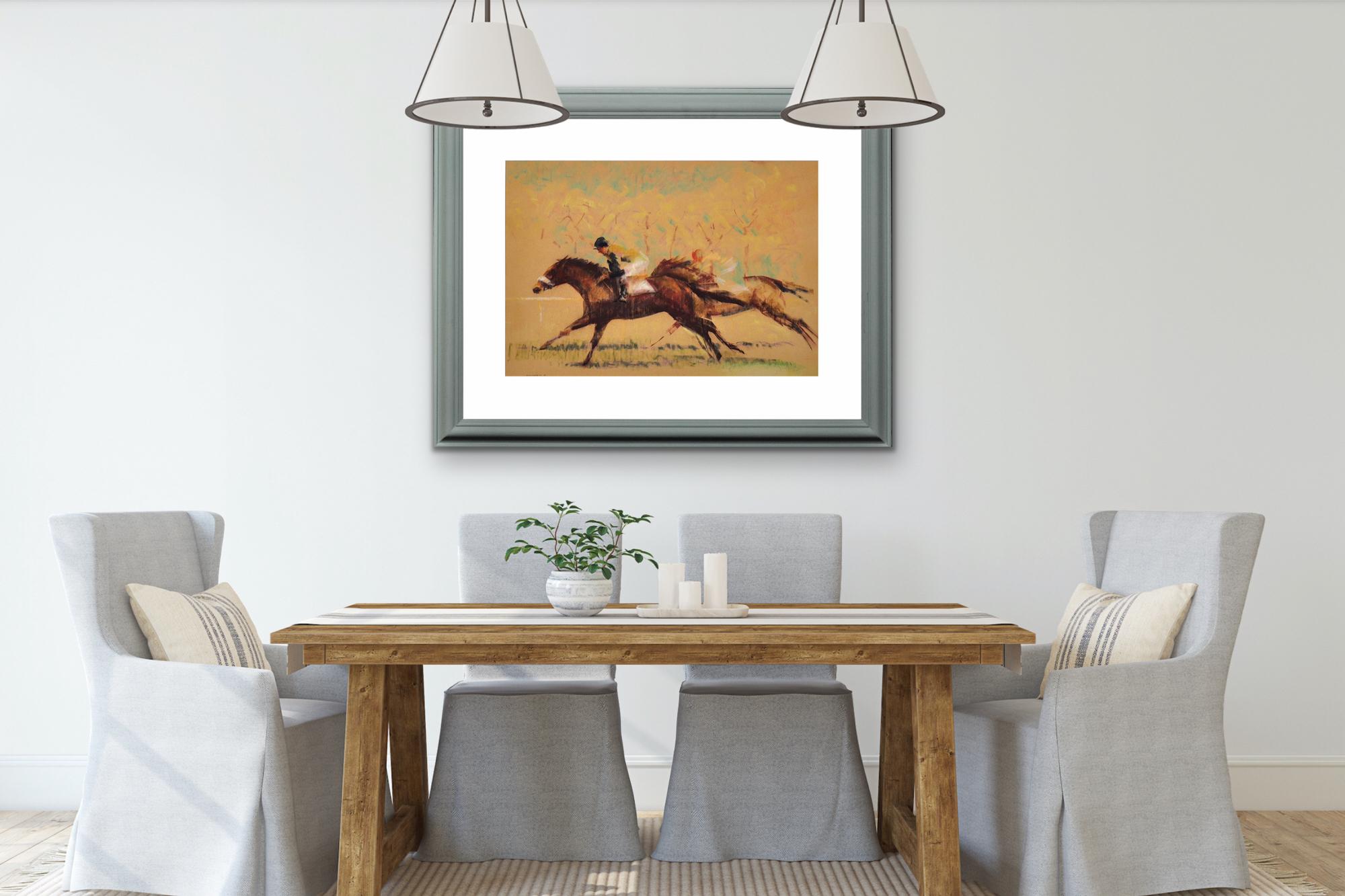 Into The Final Furlong The Last Stretch Of A Horse Race, œuvre d'art originale encadrée en vente 8