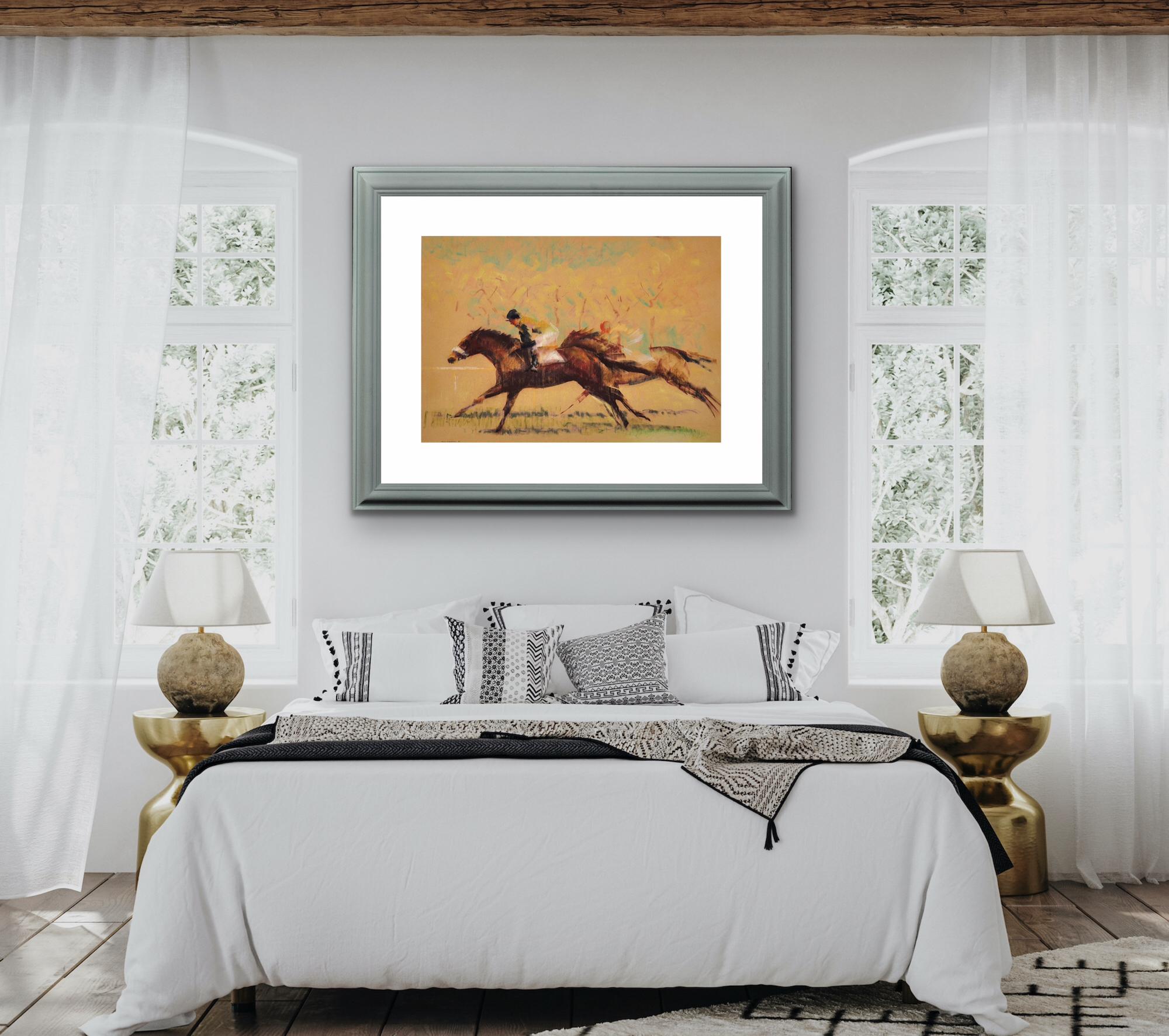 Into The Final Furlong The Last Stretch Of A Horse Race, œuvre d'art originale encadrée en vente 9