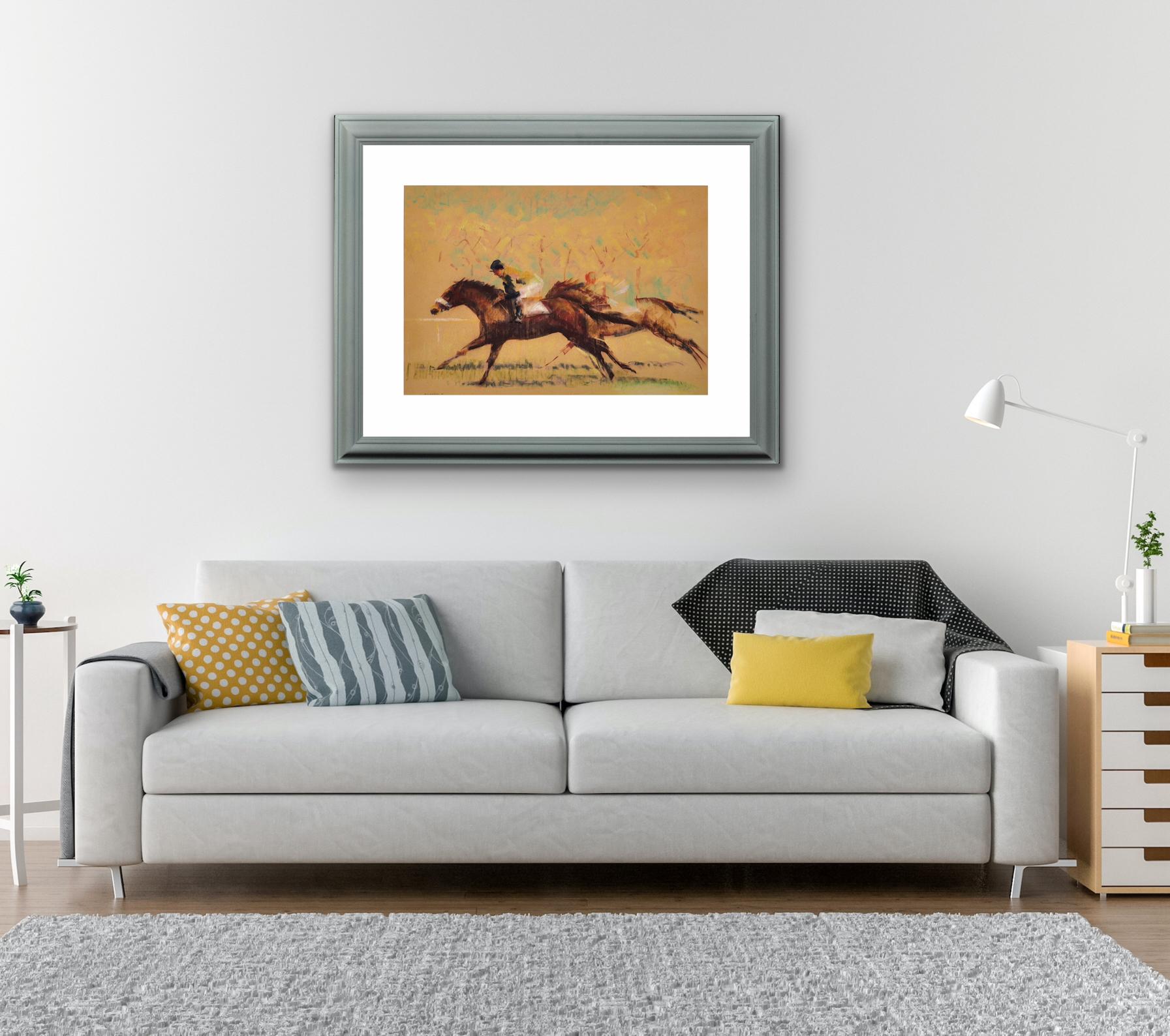 Into The Final Furlong The Last Stretch Of A Horse Race, œuvre d'art originale encadrée en vente 11