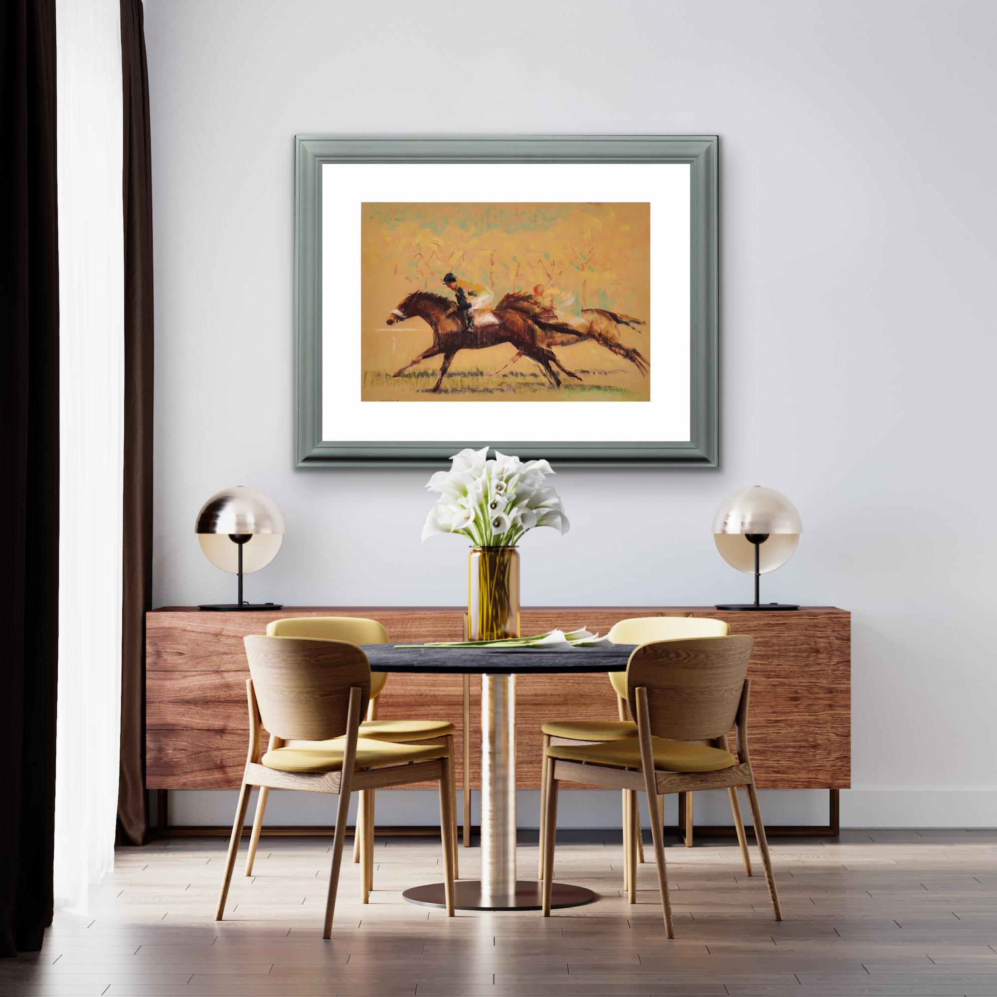 Into The Final Furlong The Last Stretch Of A Horse Race, œuvre d'art originale encadrée en vente 13