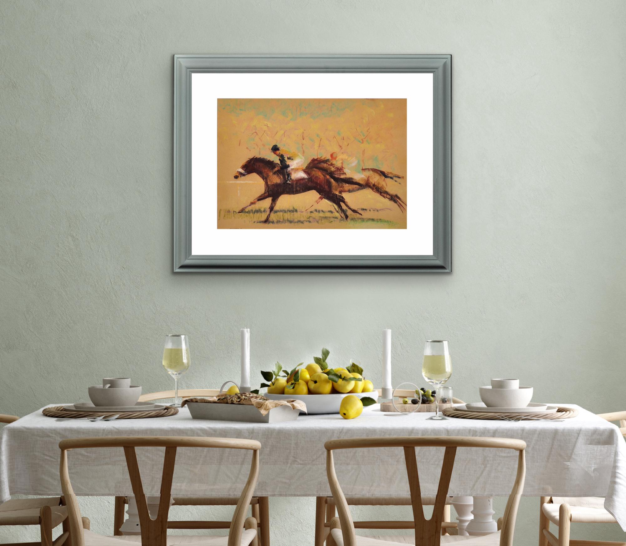 Into The Final Furlong The Last Stretch Of A Horse Race, œuvre d'art originale encadrée en vente 14