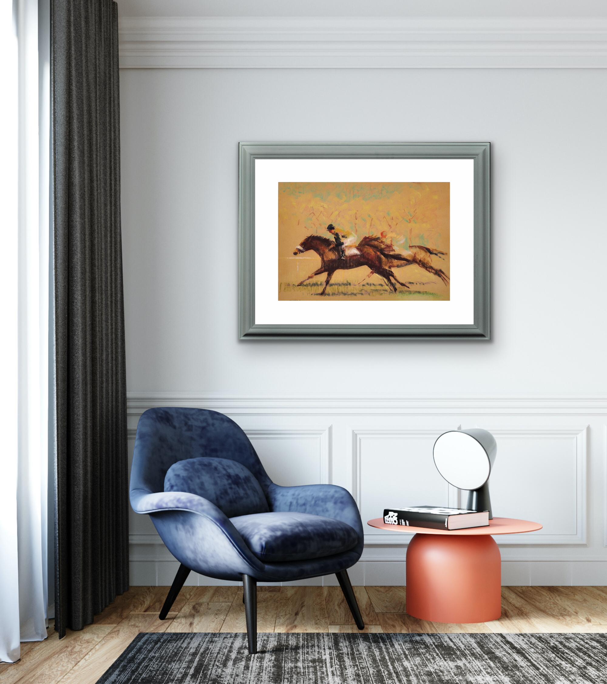 Into The Final Furlong The Last Stretch Of A Horse Race, œuvre d'art originale encadrée en vente 15
