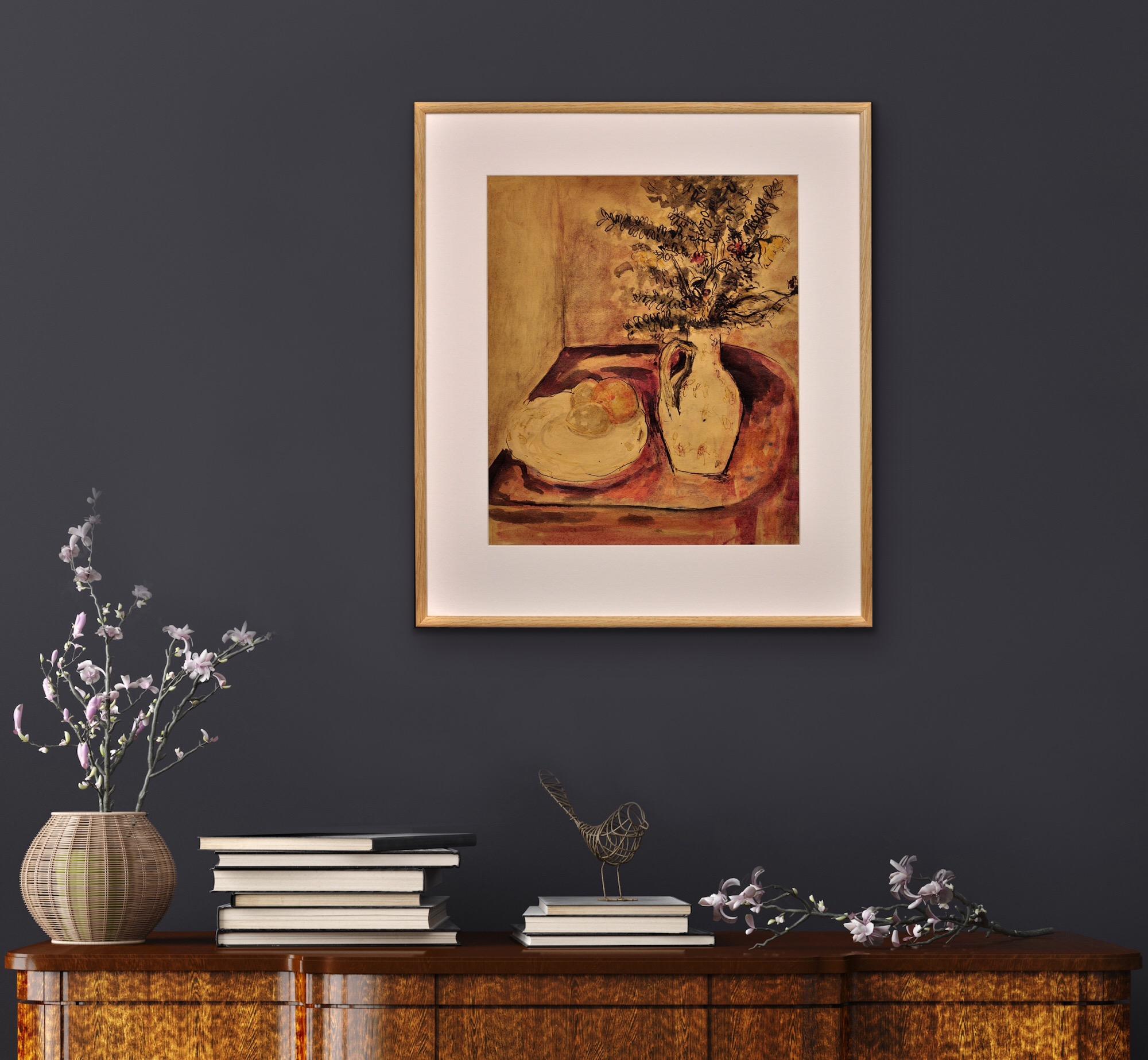 1940er Jahre Kriegs-Stillleben-Aquarellgemälde eines berühmten Keramik-Keramik-Skulpturenbildhauers im Angebot 10