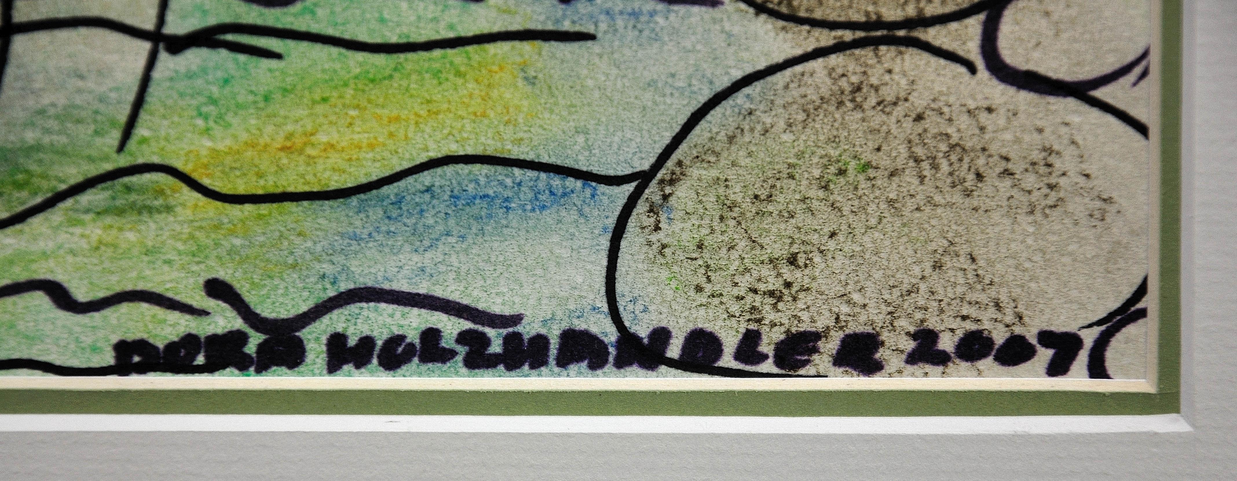 Signora nel mare Holzhandler, patrimonio ebraico polacco, disegno originale a pastello naif - Art Simbolismo di Dora Holzhandler