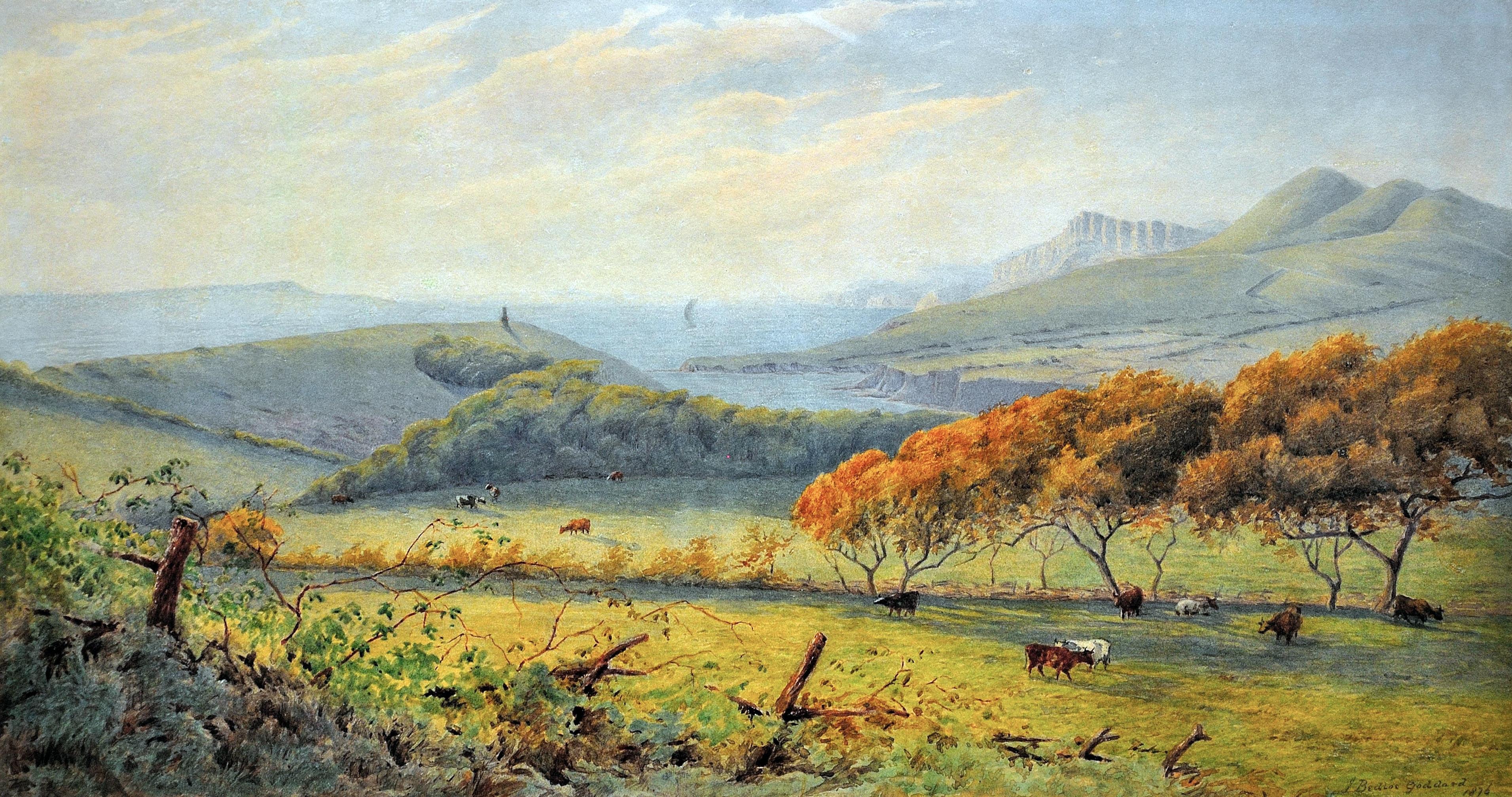 Kimmeridge Bay & The Clavell Tower The Purbecks Dorset Coast Gerahmtes Aquarell von Kimmeridge – Art von John Bedloe Goddard