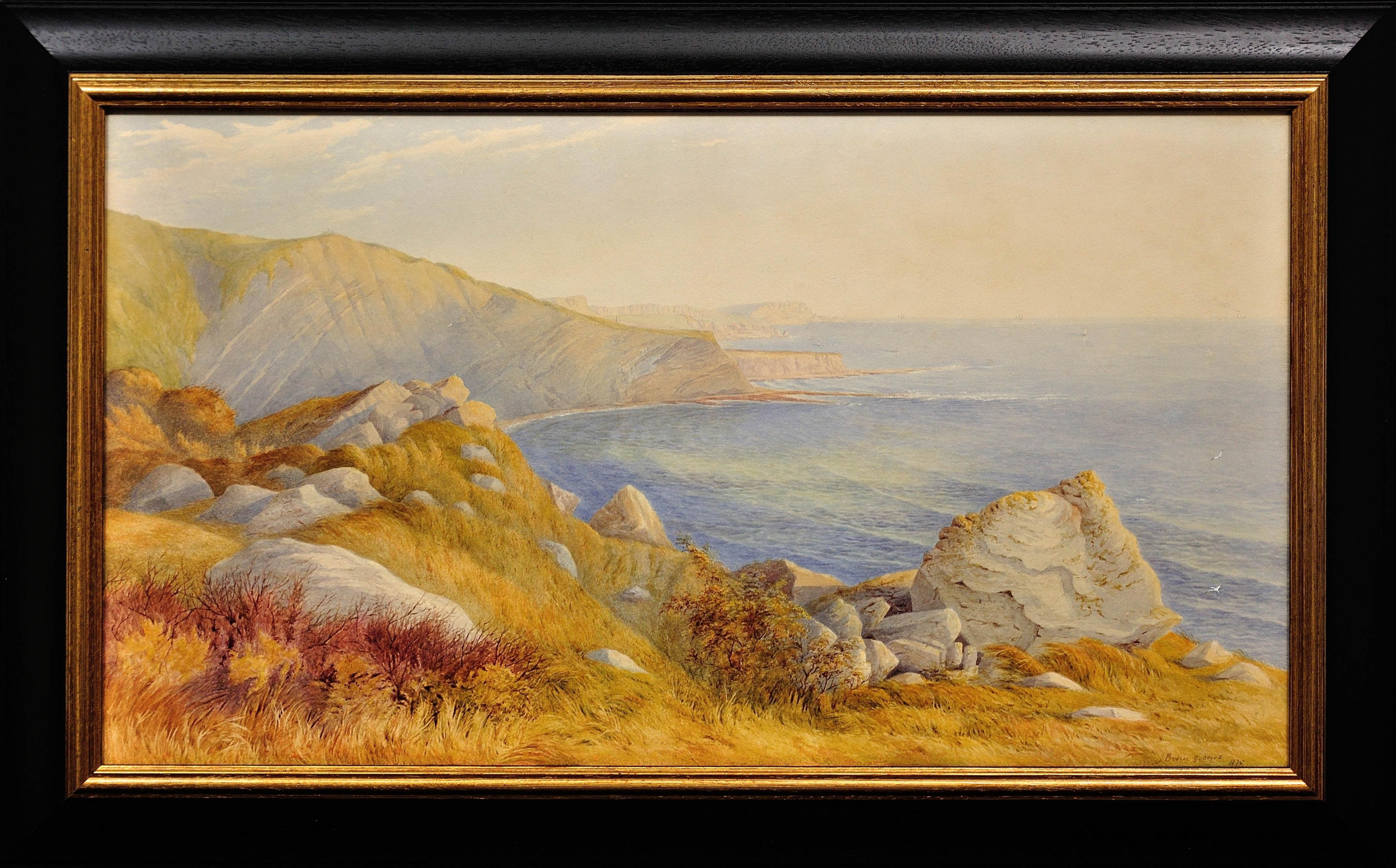 Landscape Art de John Bedloe Goddard - Man Of War Cove & Beach In The Purbecks Dorset Coast Pintura en acuarela enmarcada