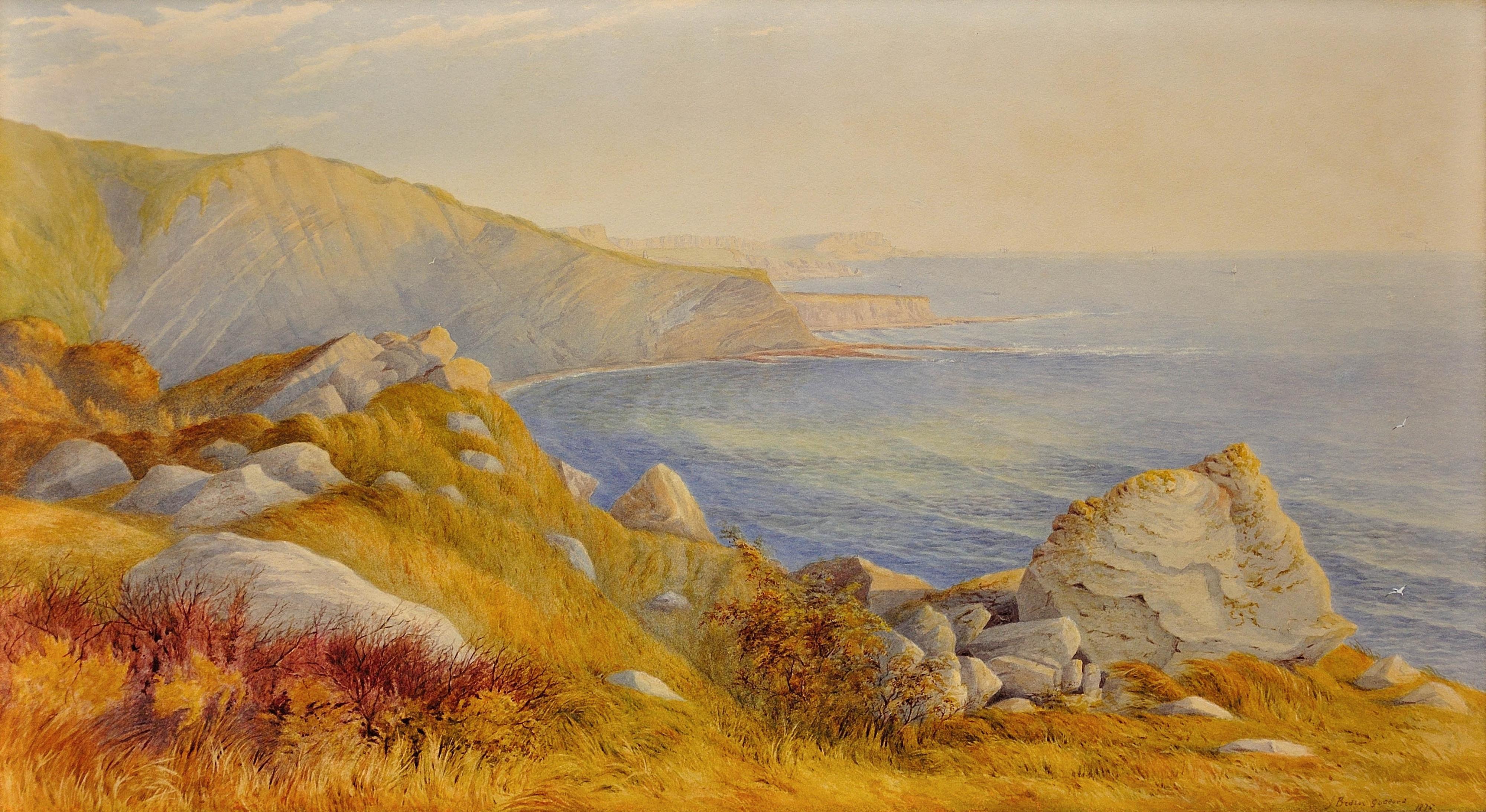 Man Of War Cove & Beach In The Purbecks Dorset Coast Pintura en acuarela enmarcada - Art de John Bedloe Goddard