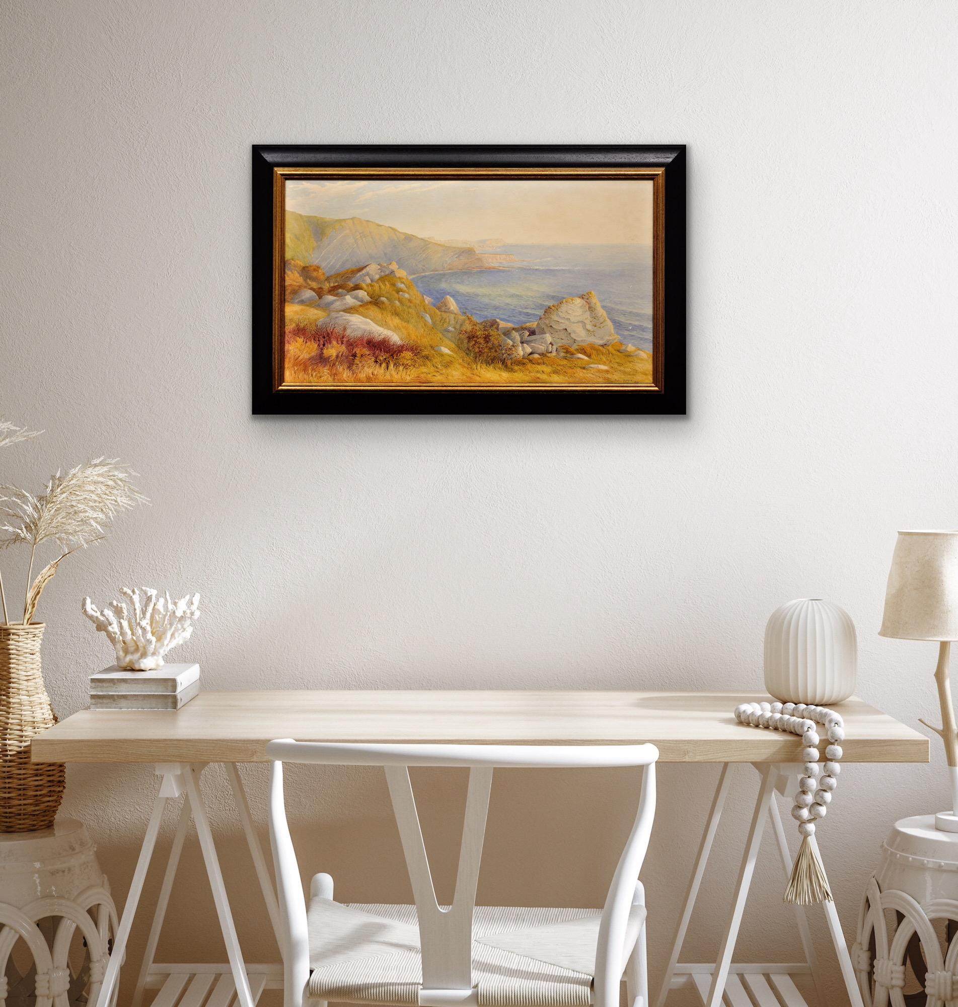 Man Of War Cove & Beach In The Purbecks Dorset Coast Pintura en acuarela enmarcada en venta 3