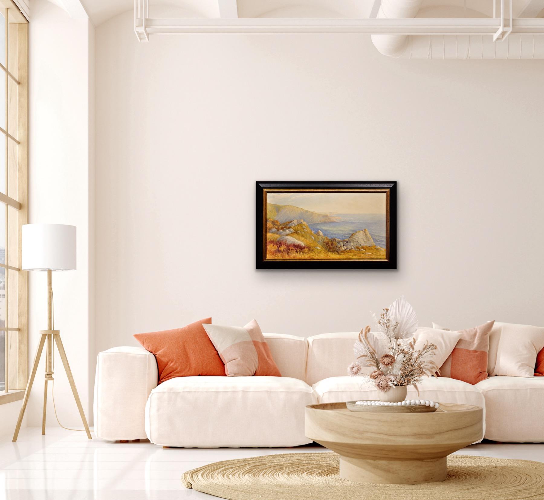 Man Of War Cove & Beach In The Purbecks Dorset Coast Pintura en acuarela enmarcada en venta 11