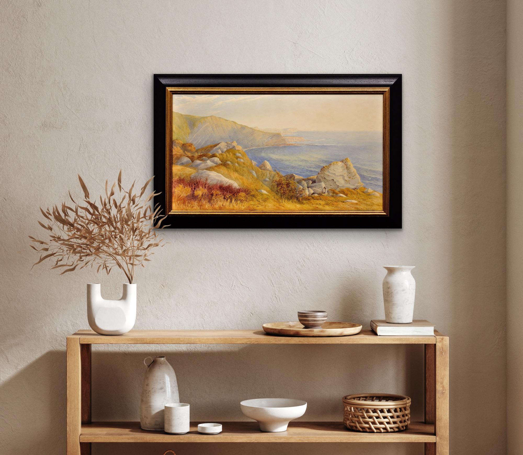 Man Of War Cove & Beach In The Purbecks Dorset Coast Pintura en acuarela enmarcada en venta 14