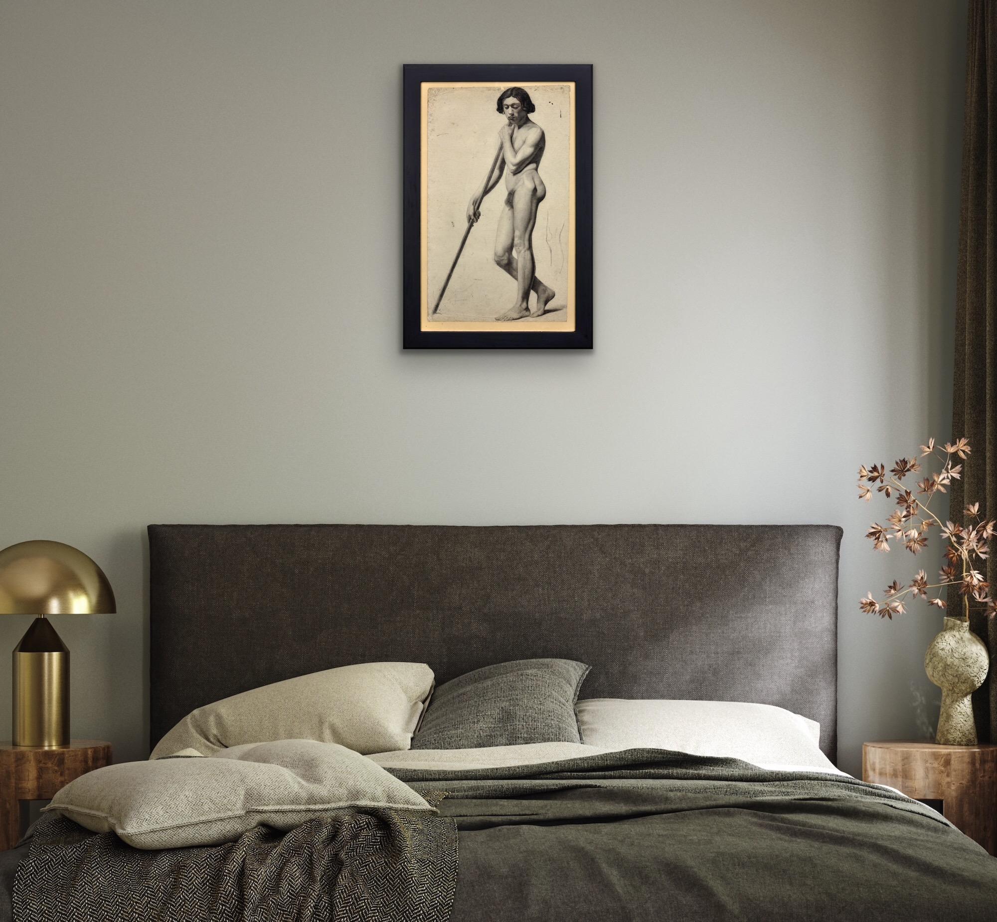 Drölling Student Academic Life Study of a Male Nude Encadré 1840s French Drawing en vente 5