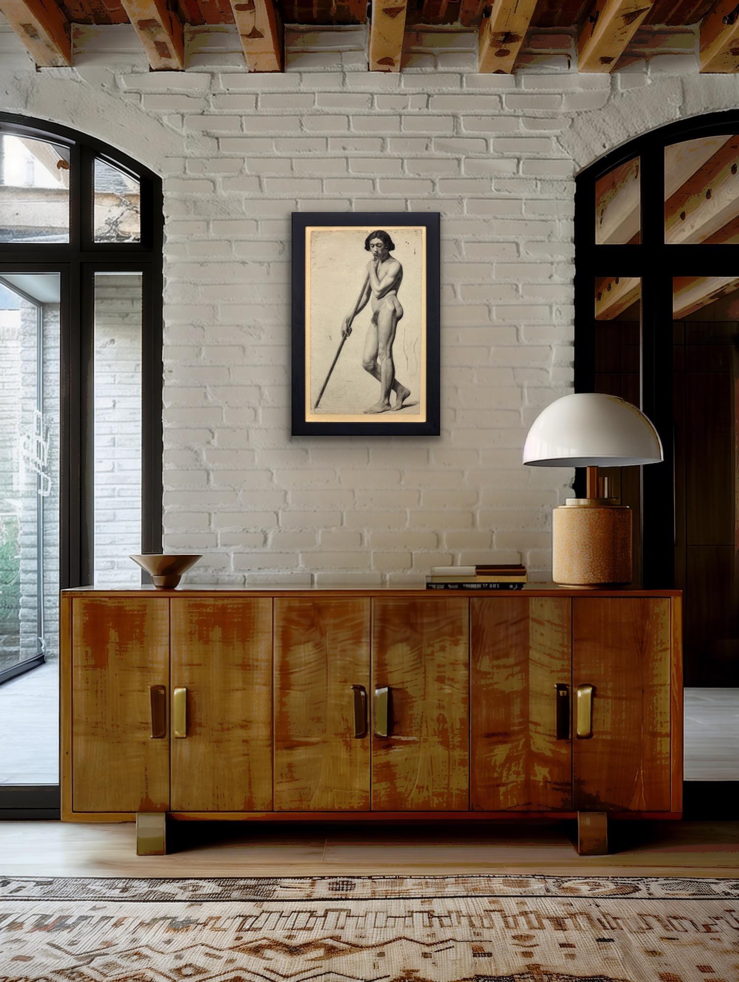 Drölling Student Academic Life Study of a Male Nude Encadré 1840s French Drawing en vente 7