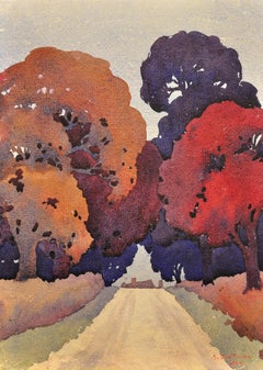 Art Deco Watercolor The Road That Takes You Home Staffordshire Country Landscape