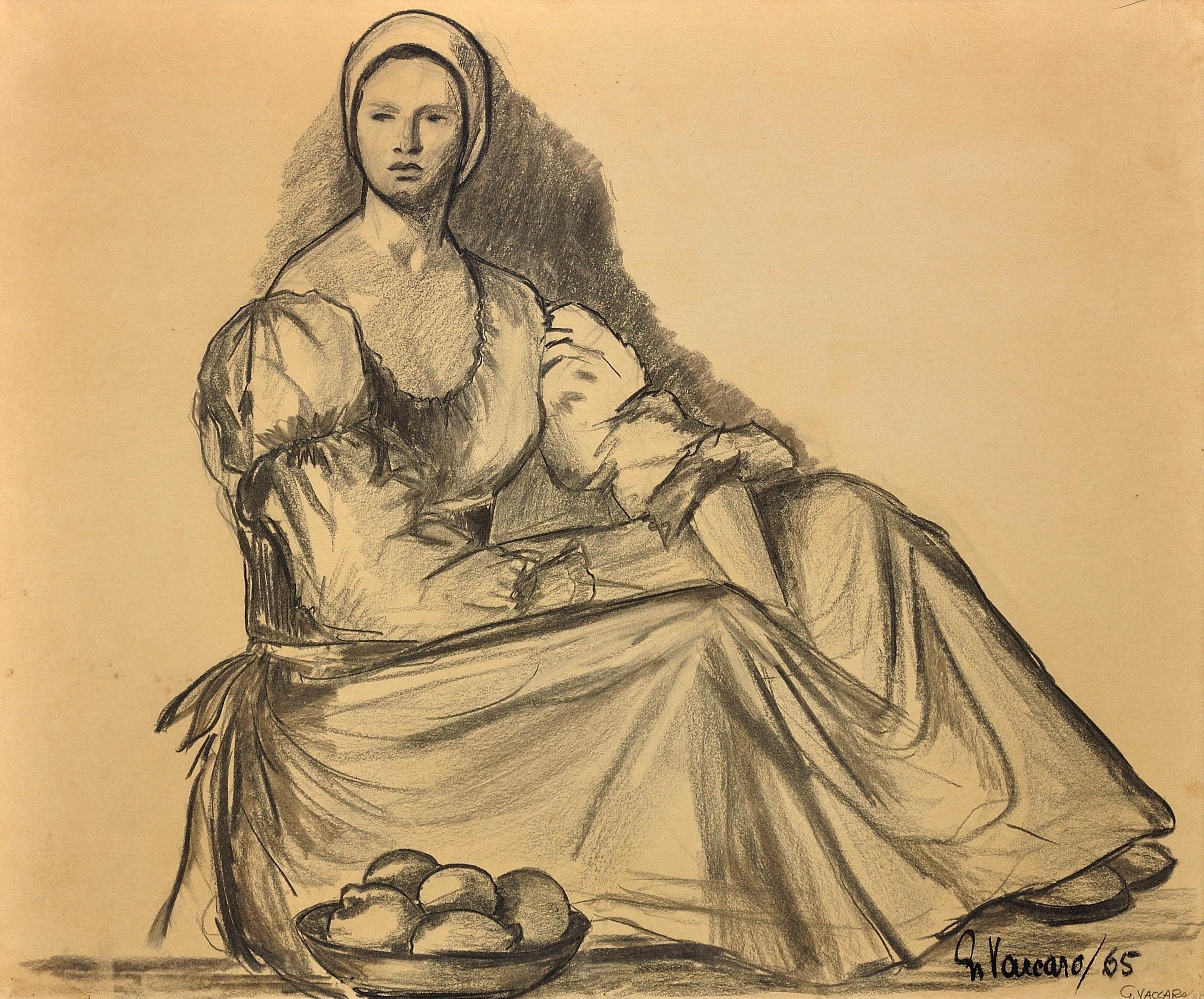 La Contadina Campesina Mediados del Siglo XIX Figura Estudio De Estilo Renacentista - Art de G. Vaccaro