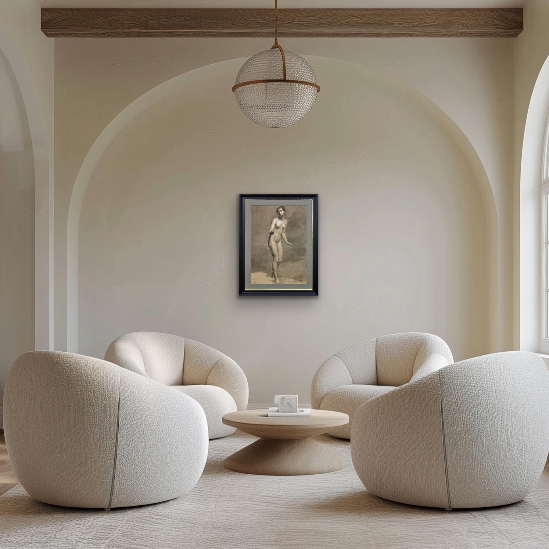 Début du 19e siècle, étude néoclassique française d'un nu féminin debout encadrée en vente 5