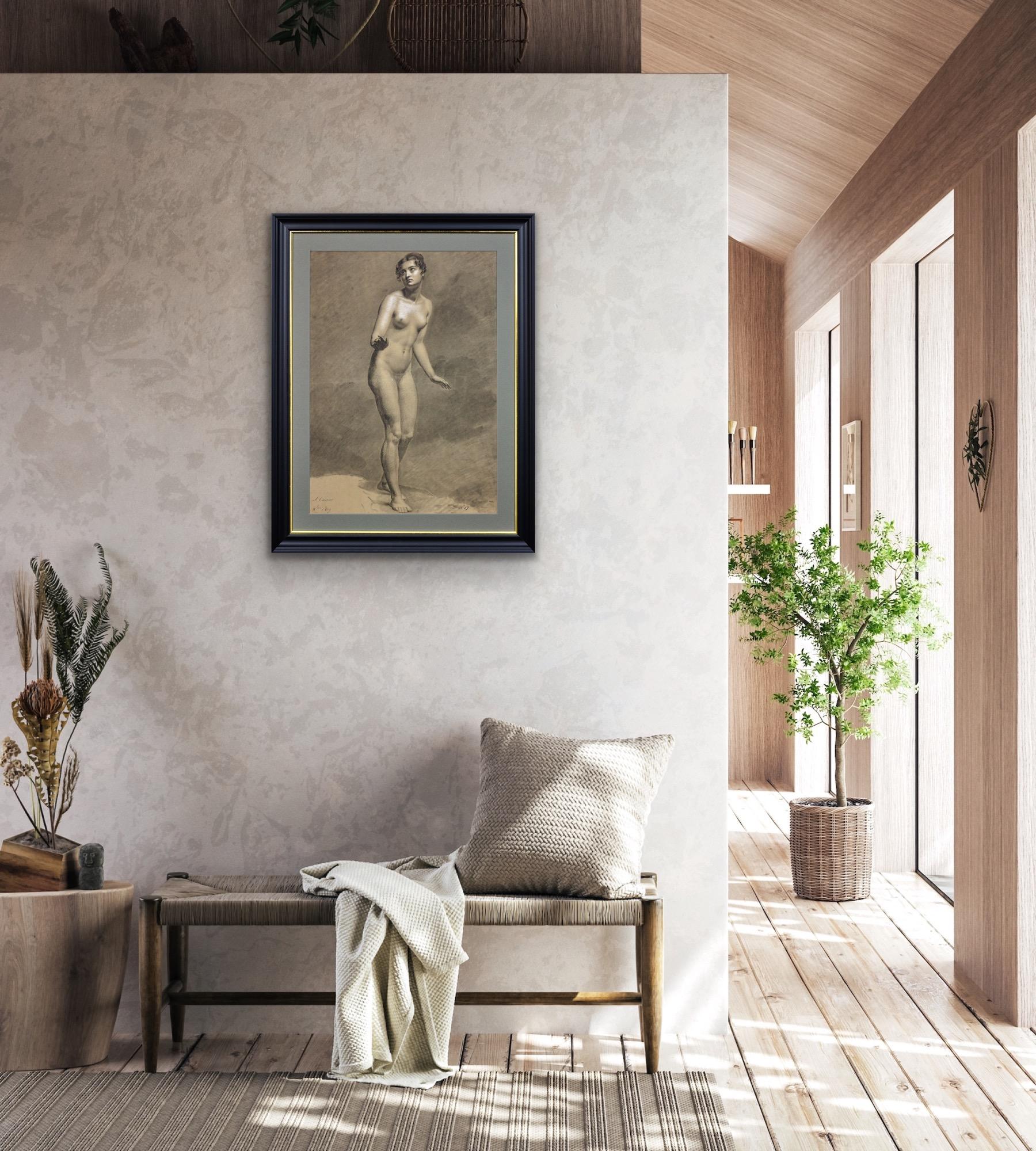 Début du 19e siècle, étude néoclassique française d'un nu féminin debout encadrée en vente 1