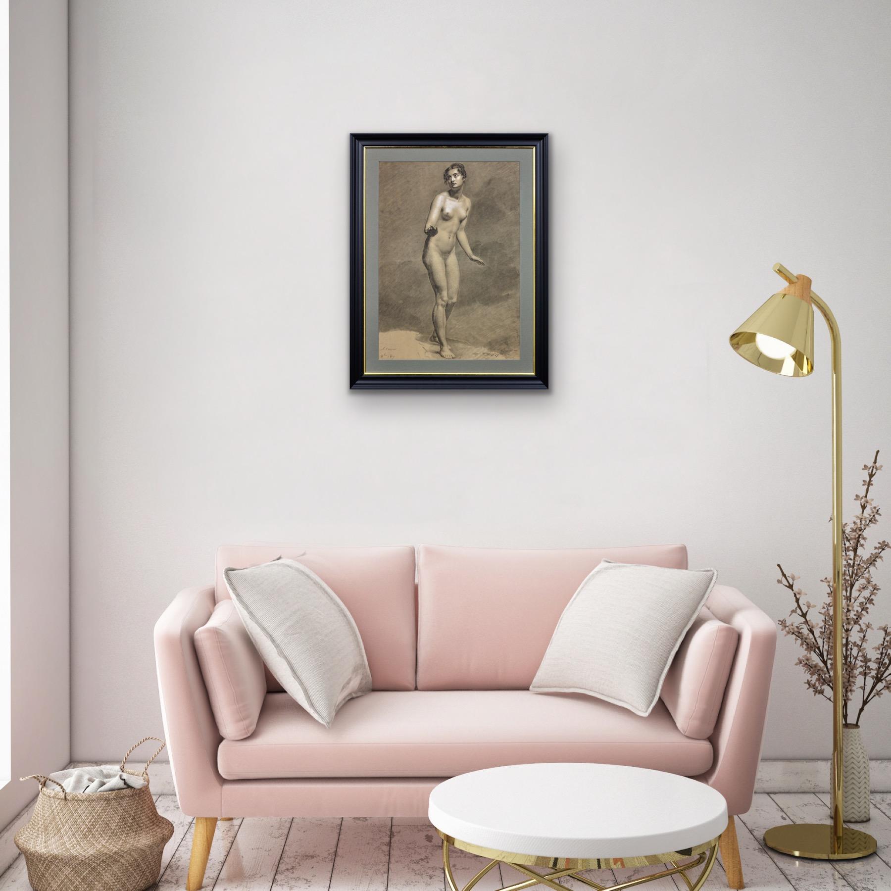 Début du 19e siècle, étude néoclassique française d'un nu féminin debout encadrée en vente 7