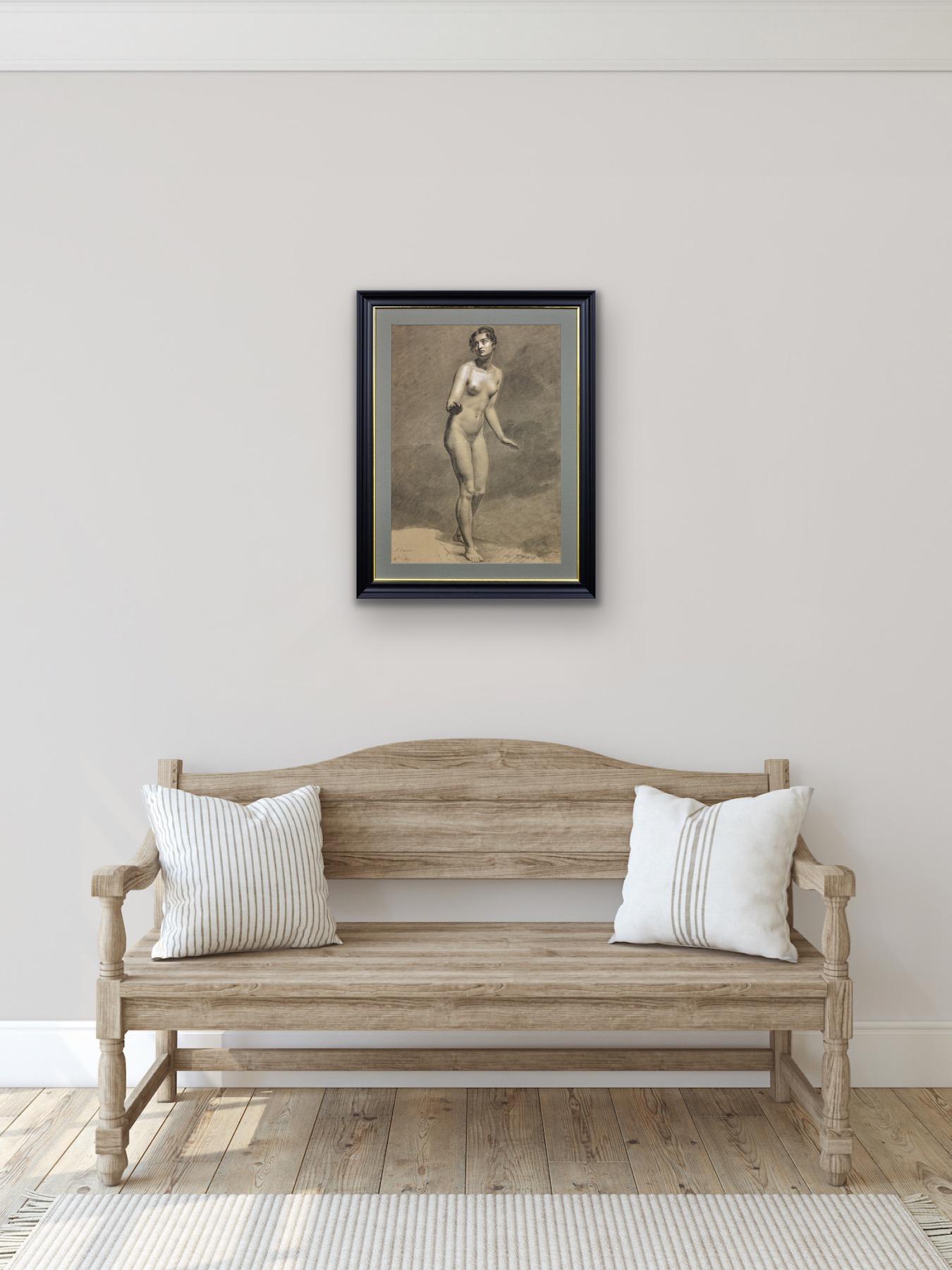 Début du 19e siècle, étude néoclassique française d'un nu féminin debout encadrée en vente 9