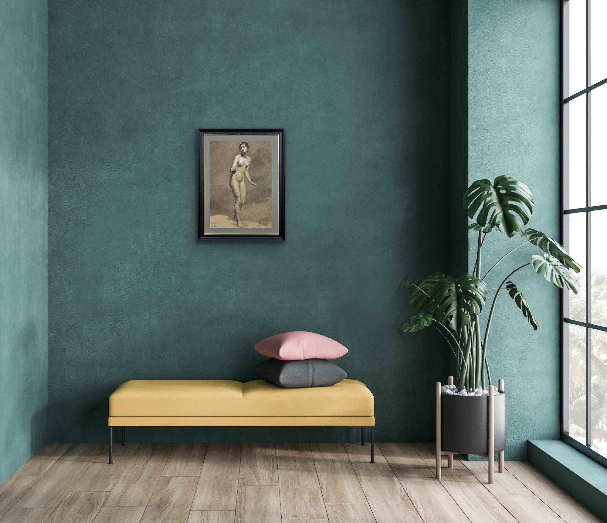 Début du 19e siècle, étude néoclassique française d'un nu féminin debout encadrée en vente 10