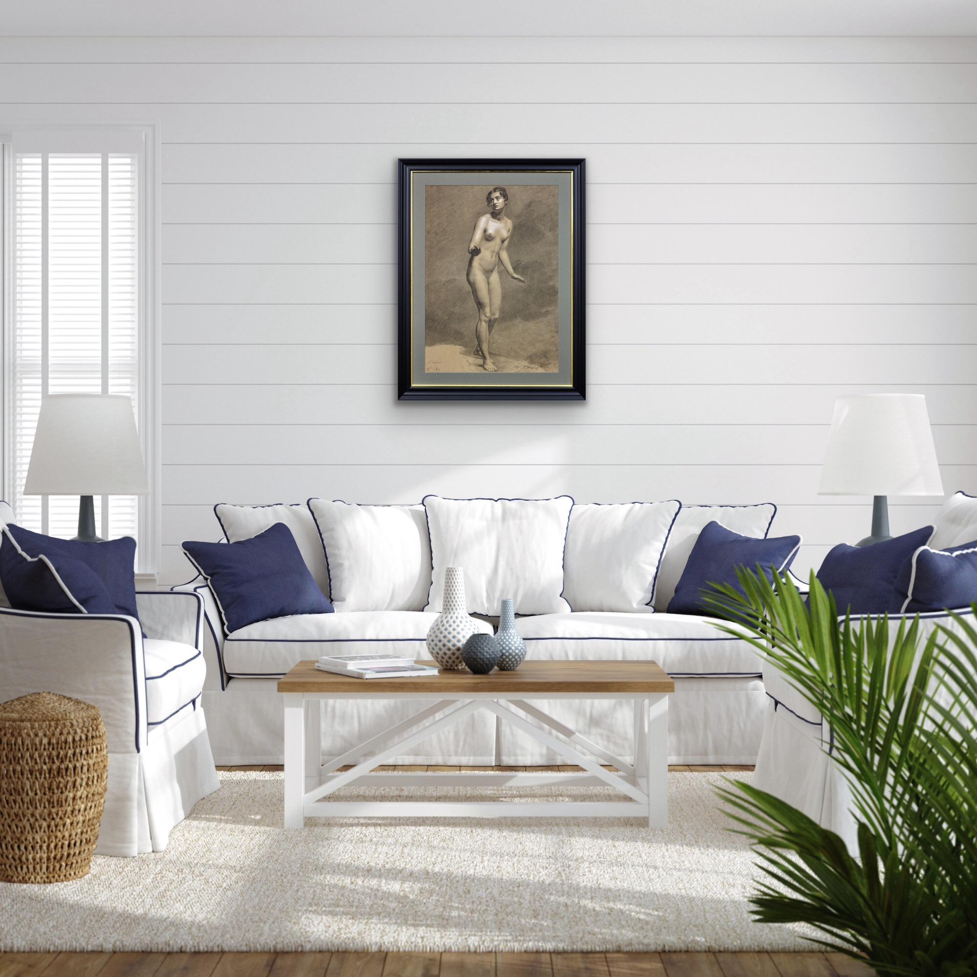 Début du 19e siècle, étude néoclassique française d'un nu féminin debout encadrée en vente 14