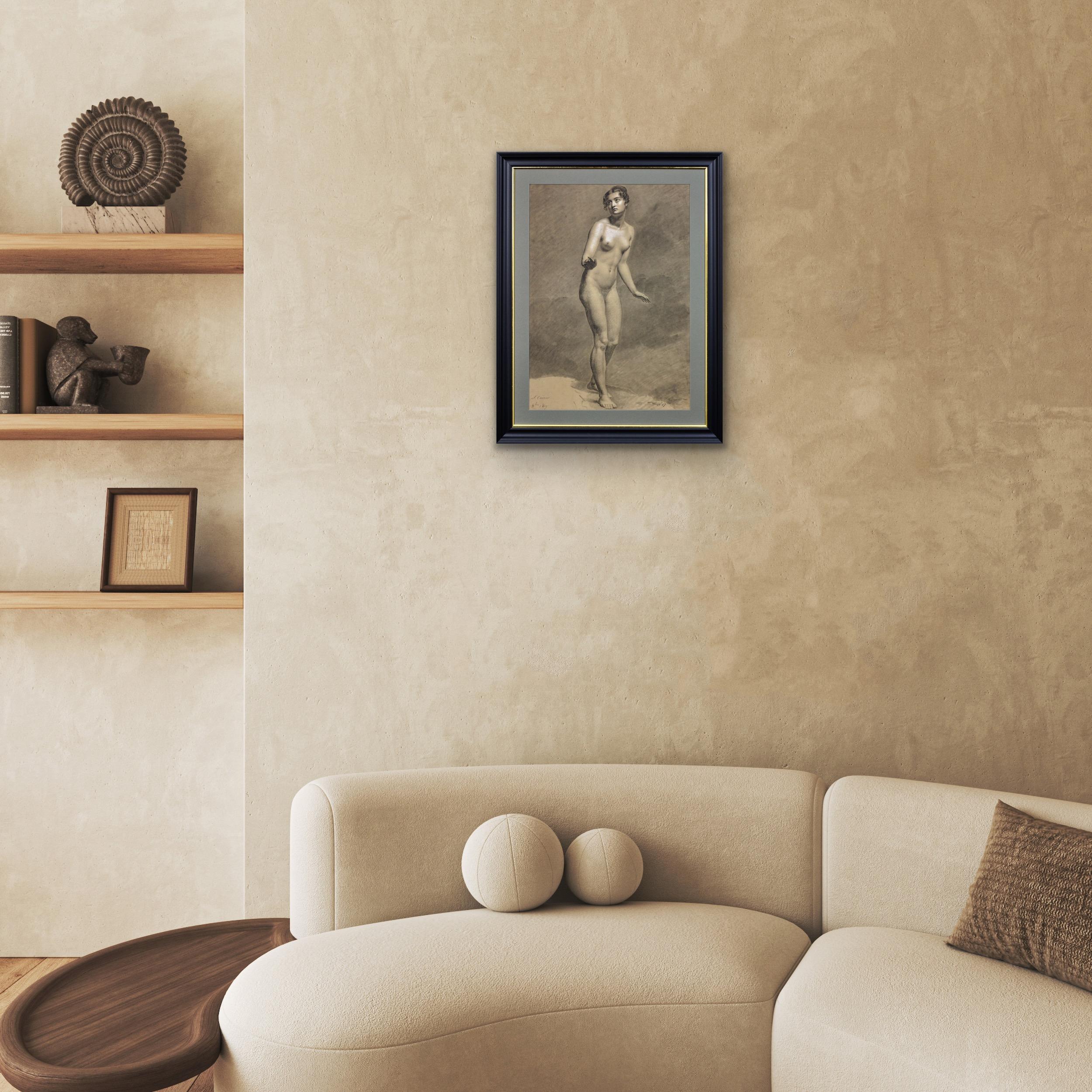 Début du 19e siècle, étude néoclassique française d'un nu féminin debout encadrée en vente 11