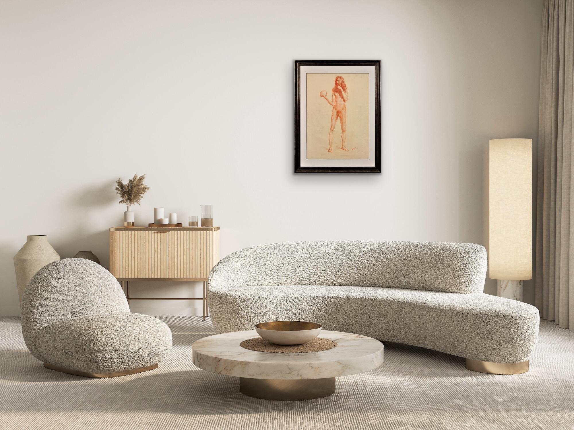 Studio di vita accademico Vanitas della metà del XIX secolo Nudo maschile che porta un teschio in vendita 3