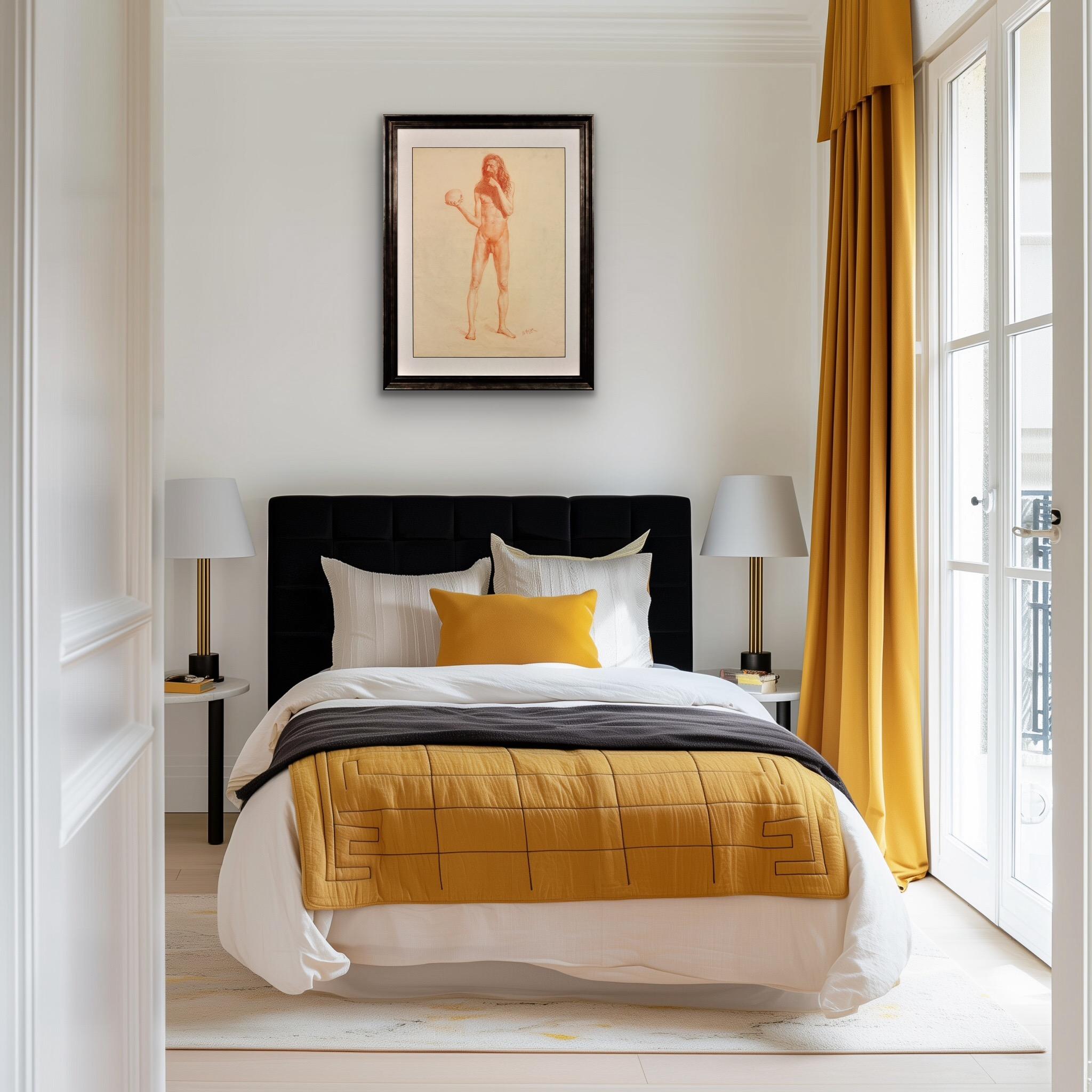 Studio di vita accademico Vanitas della metà del XIX secolo Nudo maschile che porta un teschio in vendita 4