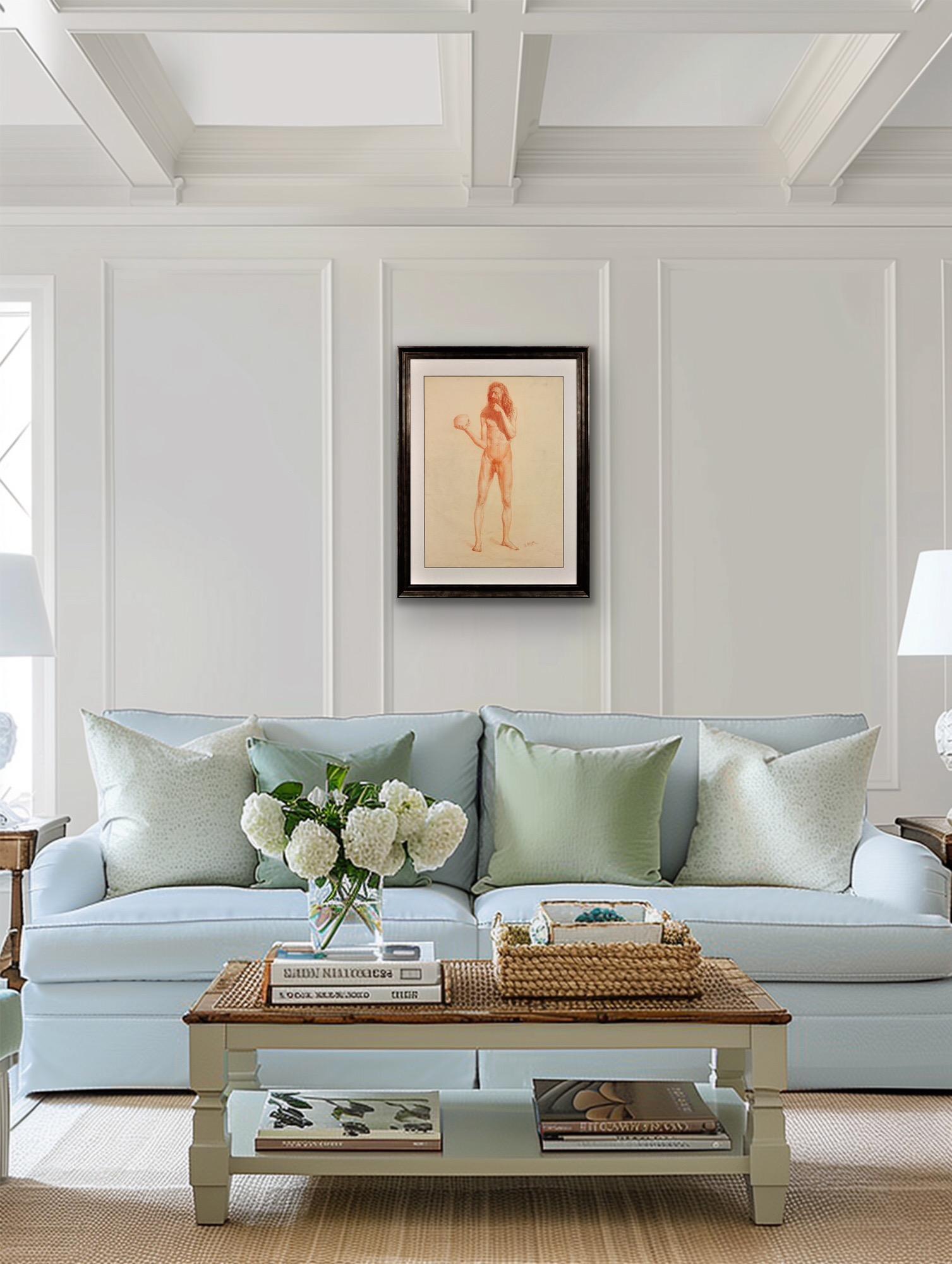 Studio di vita accademico Vanitas della metà del XIX secolo Nudo maschile che porta un teschio in vendita 14