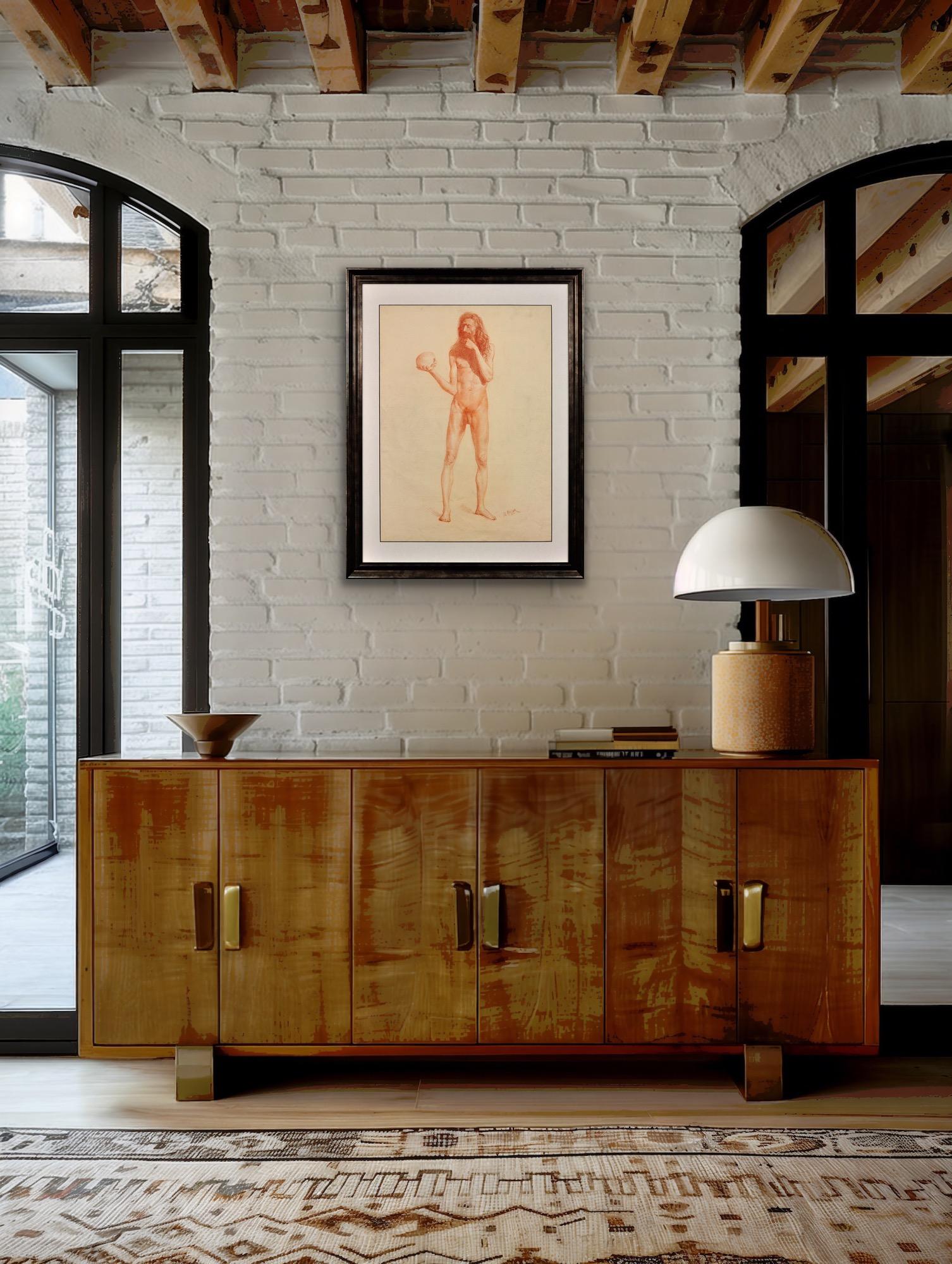 Studio di vita accademico Vanitas della metà del XIX secolo Nudo maschile che porta un teschio in vendita 11