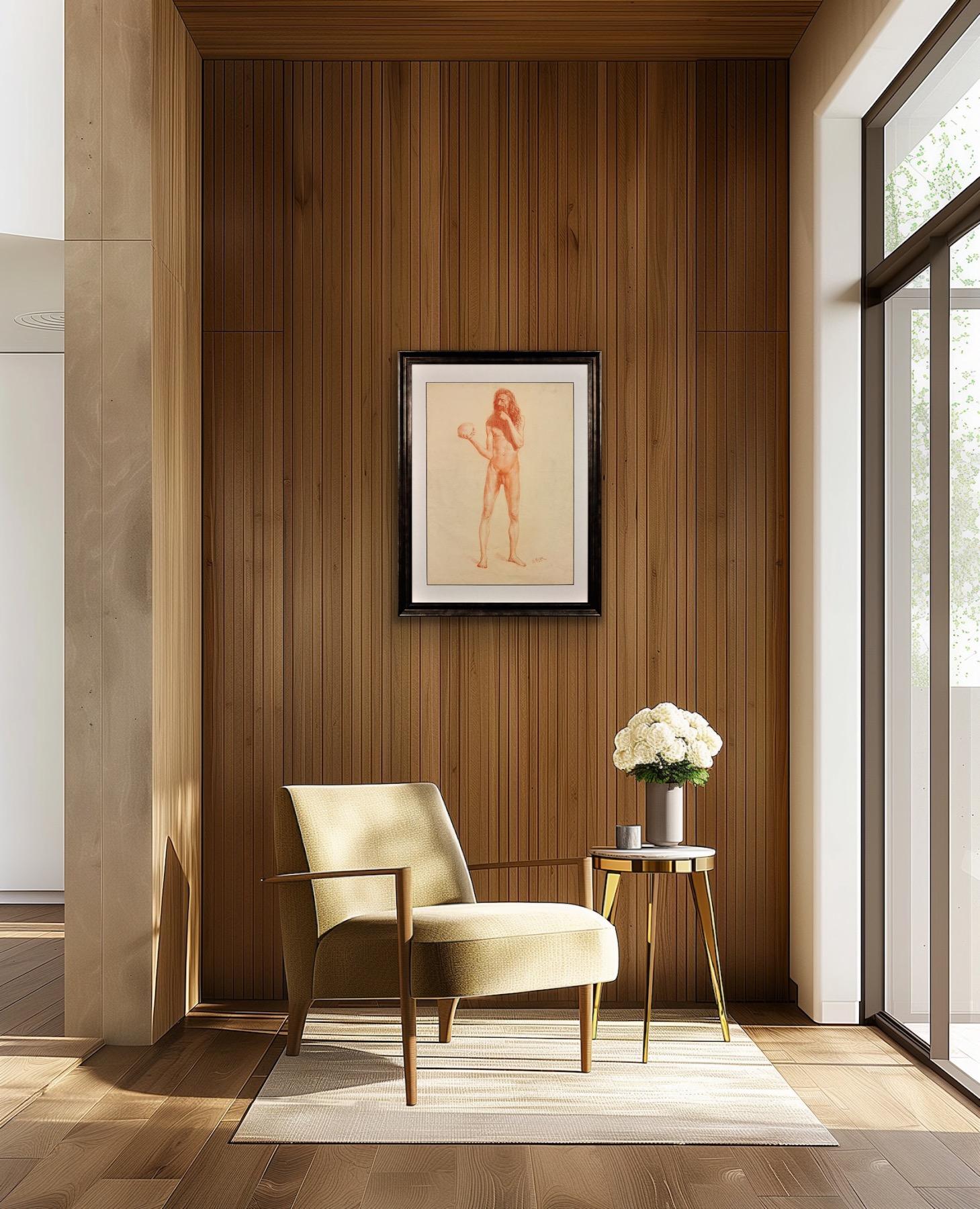 Studio di vita accademico Vanitas della metà del XIX secolo Nudo maschile che porta un teschio in vendita 8