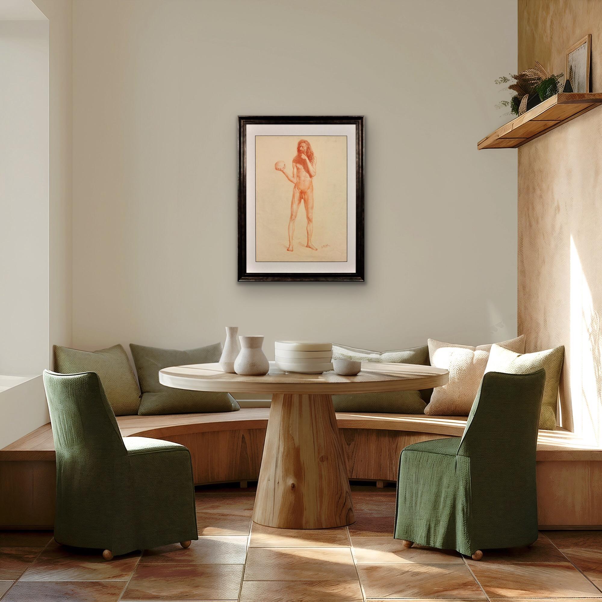 Studio di vita accademico Vanitas della metà del XIX secolo Nudo maschile che porta un teschio in vendita 9